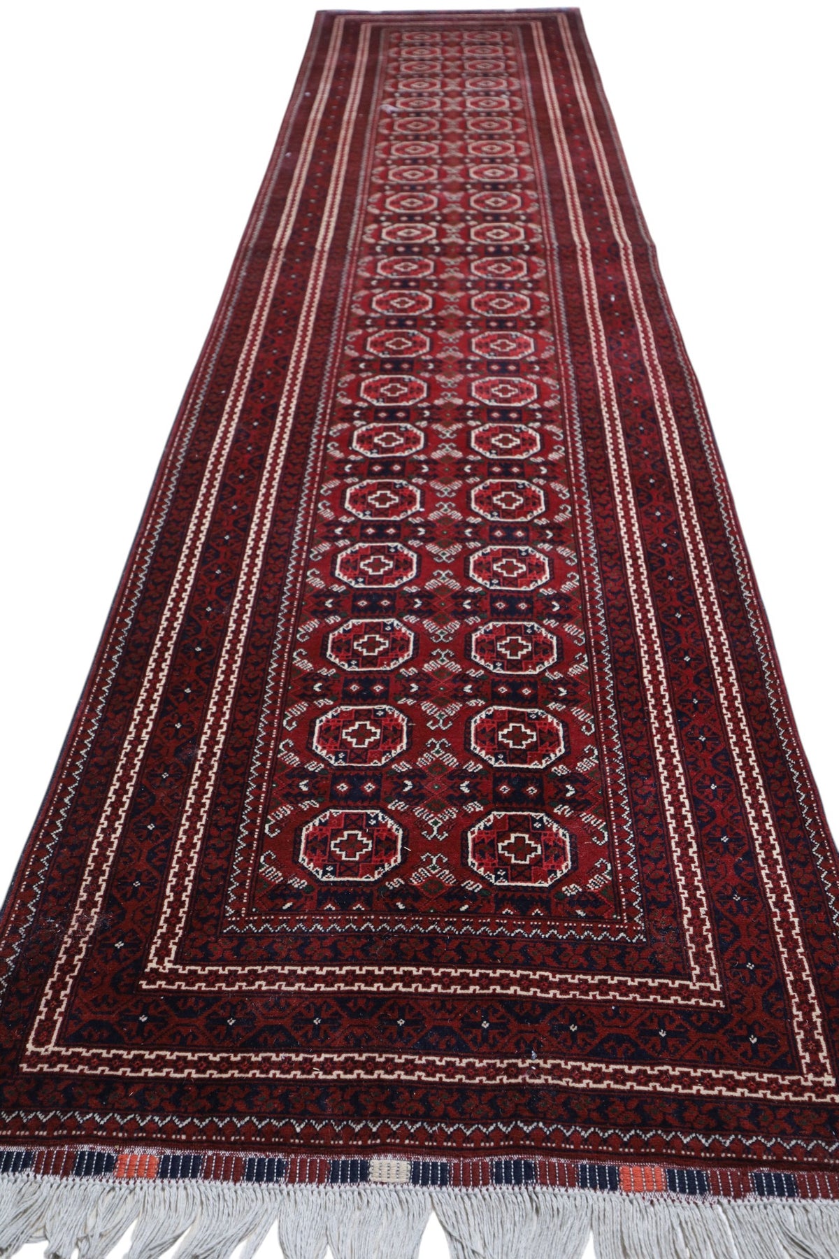 Afghan Bukhara Runner 2'11" x 12'8", Hand-Knotted Wool, Red, view 2