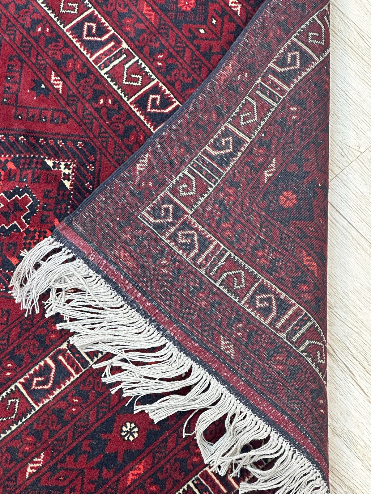 Afghan Rug 7x10, Burgundy, Red & Navy, Hand-Knotted Wool, view 2