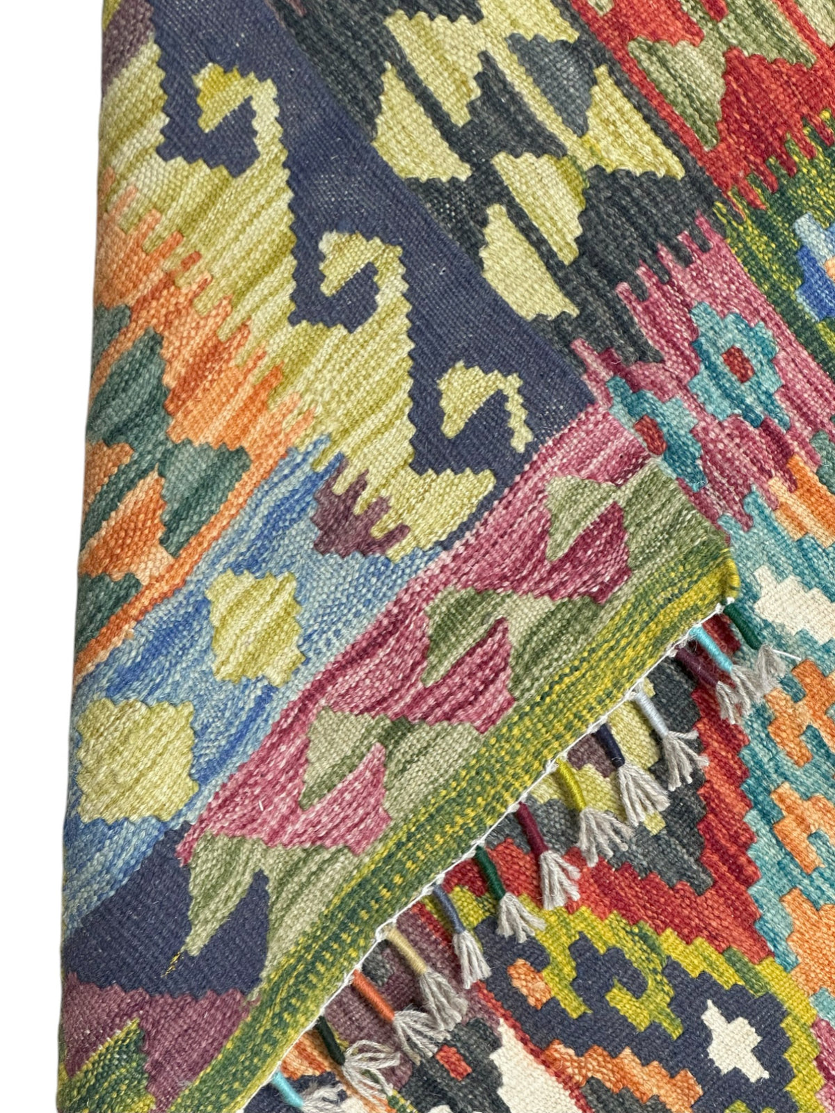 Afghan Kilim Rug 5x6, Gold, Teal & Navy, Hand-Woven Wool Flatweave, view 2