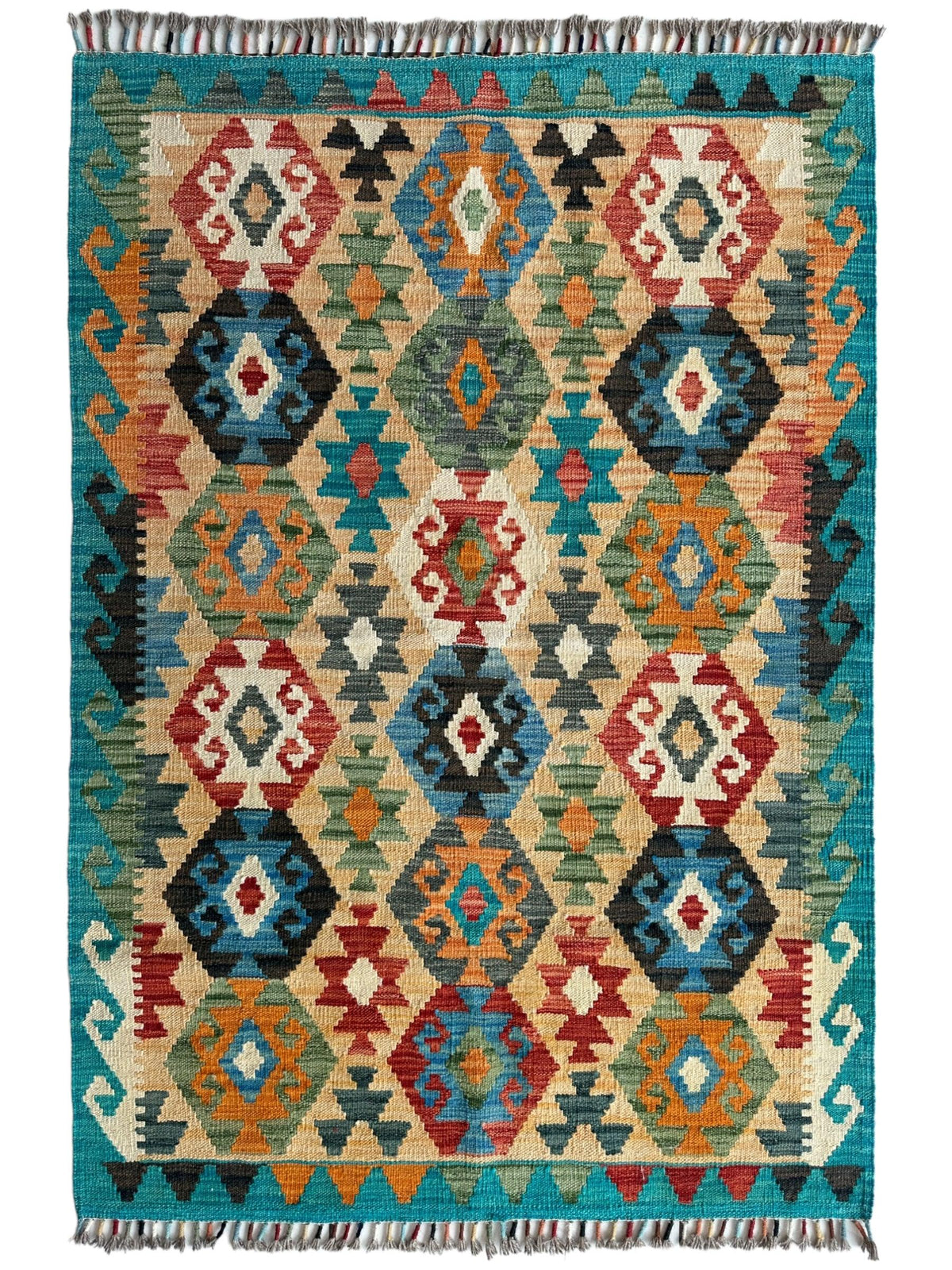 Afghan Chobi Kilim Rug 3'5" x 5'1", Hand-Woven