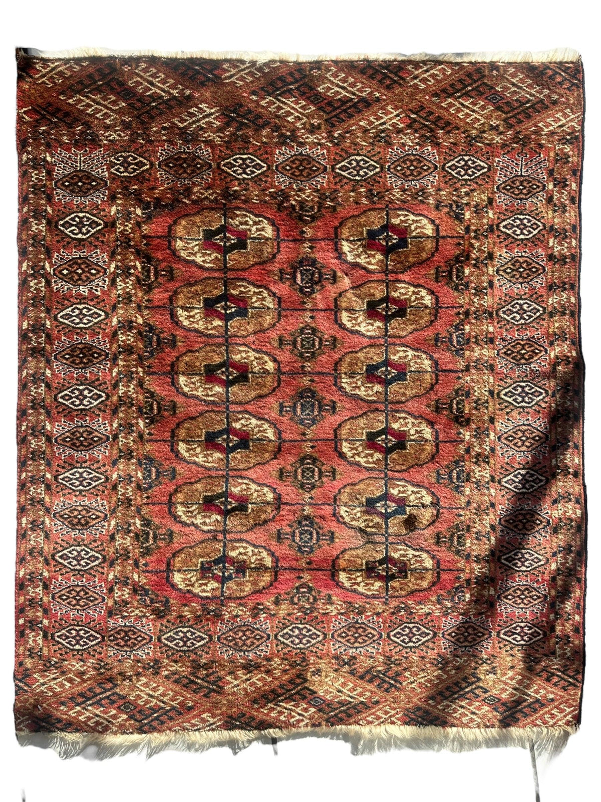 Vintage Tekke Rug 4x4, Cream & Red