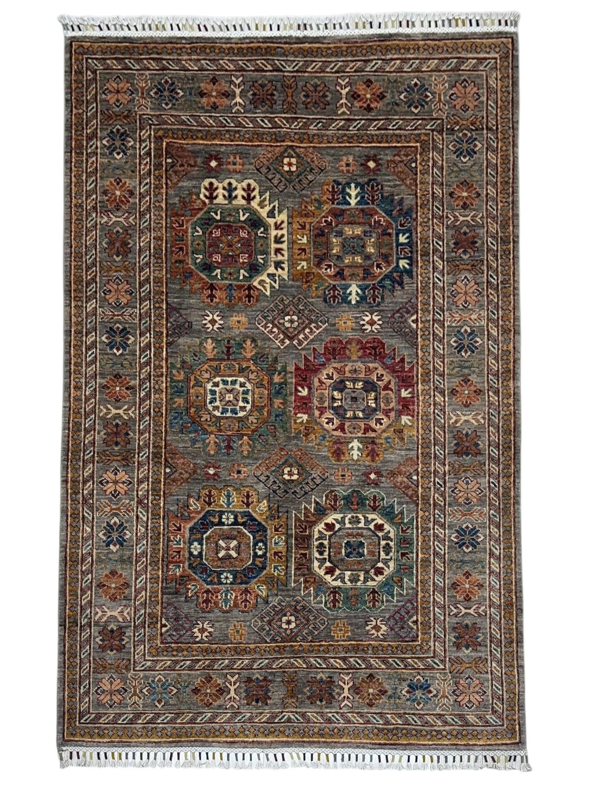 Afghan Chobi Rug 4'2" x 6', Hand-Knotted Wool, Beige