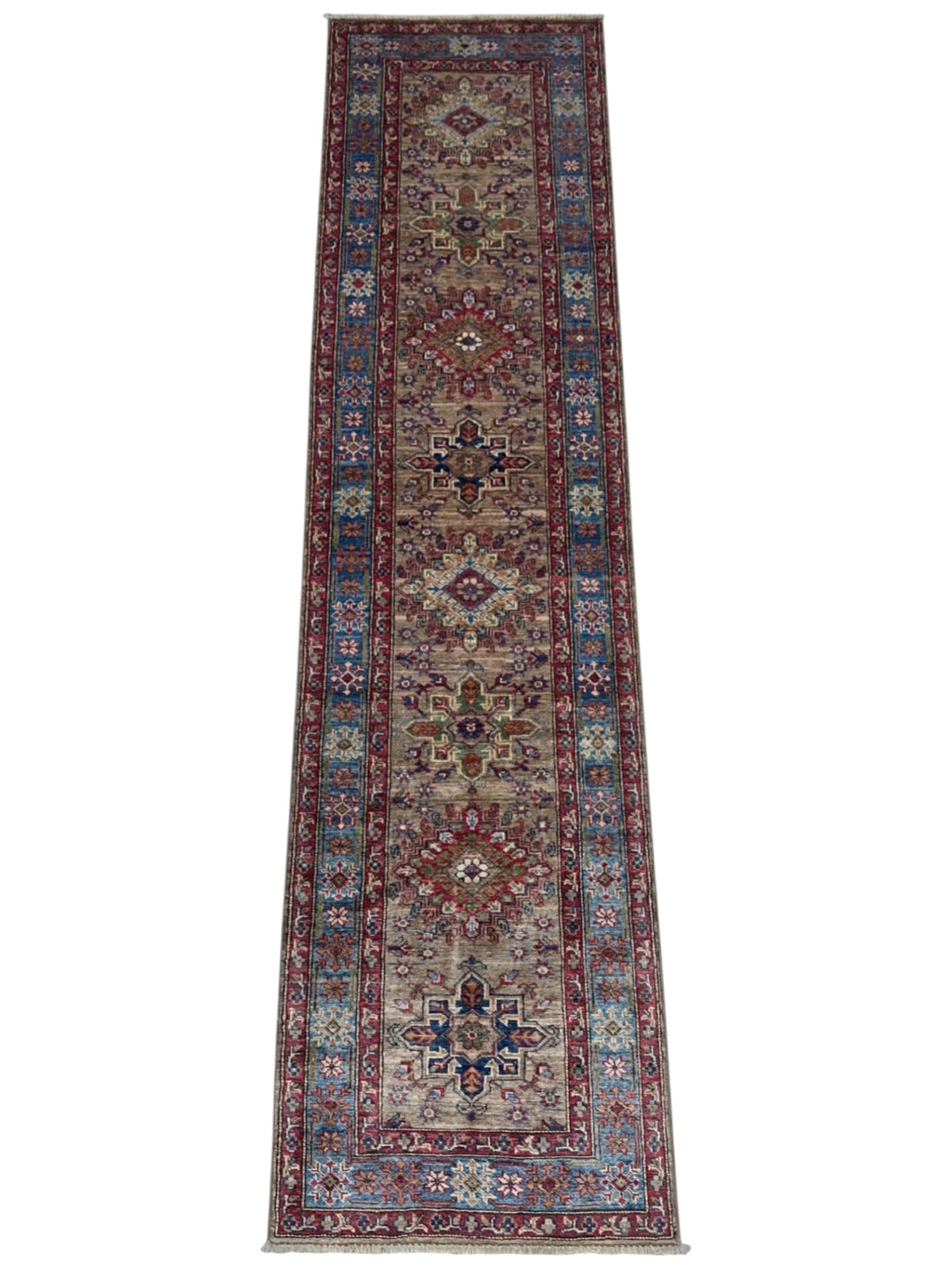 Afghan Kashi Runner 2'9" x 10'1", Hand-Knotted Wool, Red, view 2