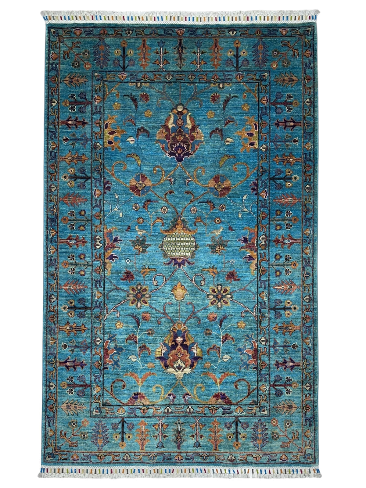 Afghan Chobi Sultani Rug 4'2" x 6'2", Hand-Knotted Ghazni Wool, Blue