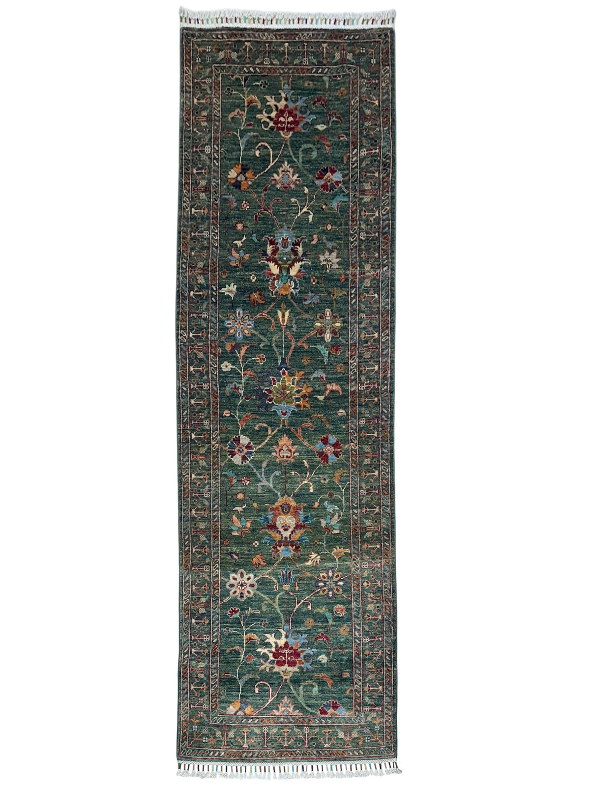 Afghan Super Kazak Runner 2'7" x 10'9", Hand-Knotted Ghazni Wool, Blue