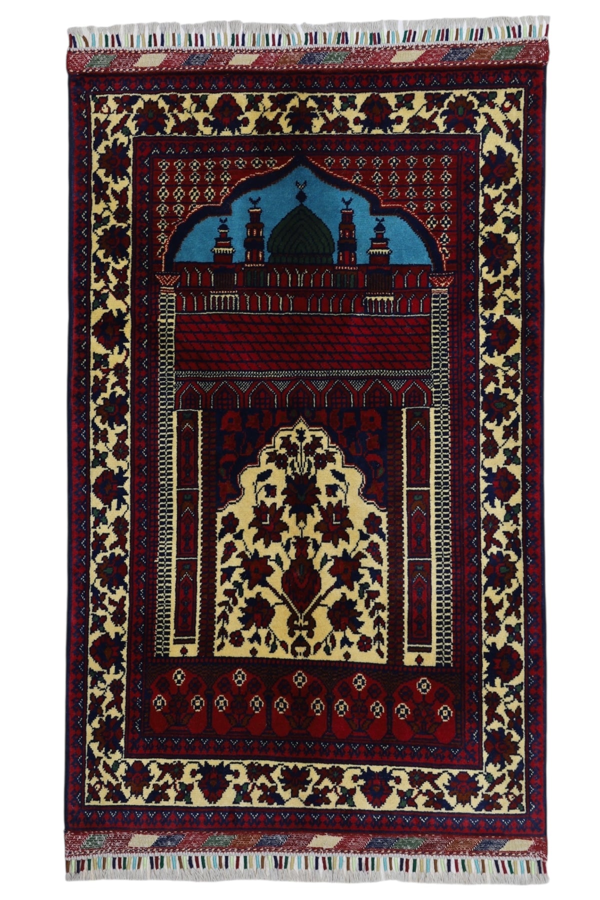 Afghani Prayer Rug 3x5 size range mihrab laid flat