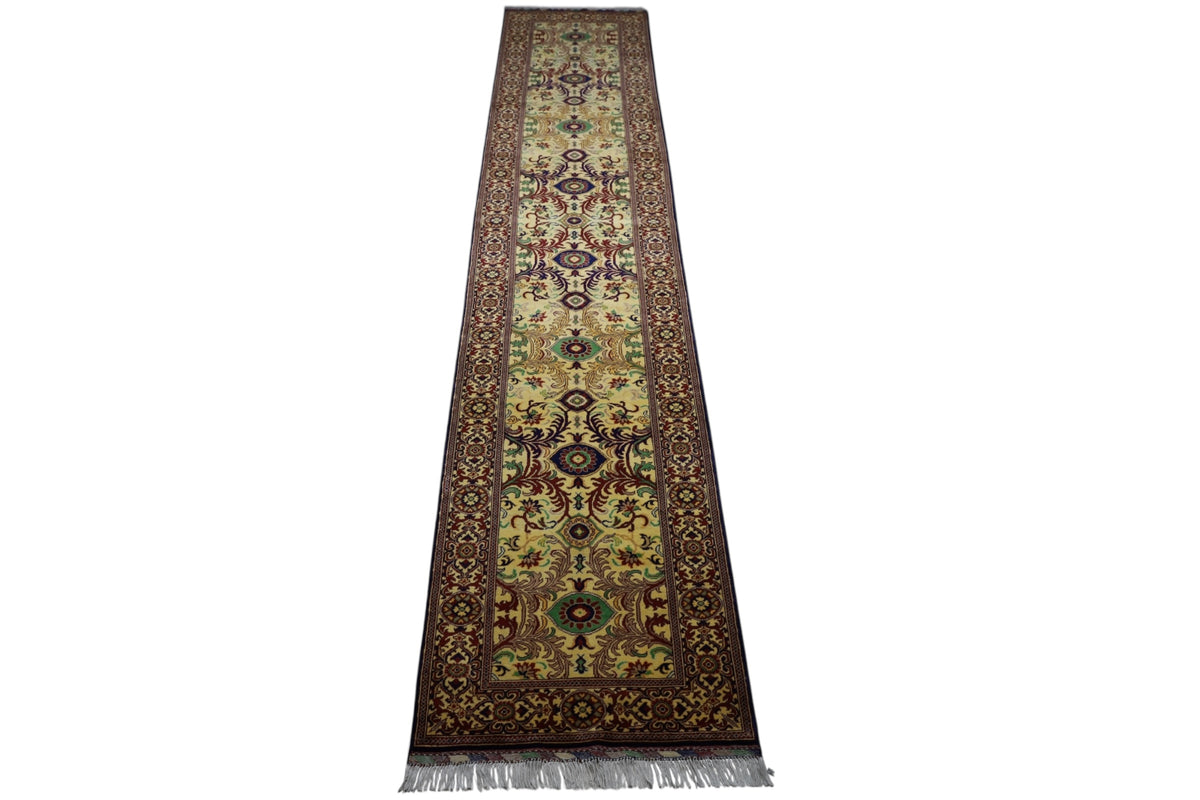 Afghan Runner 3x16, Yellow, Red & Navy, Hand-Knotted Wool, view 2
