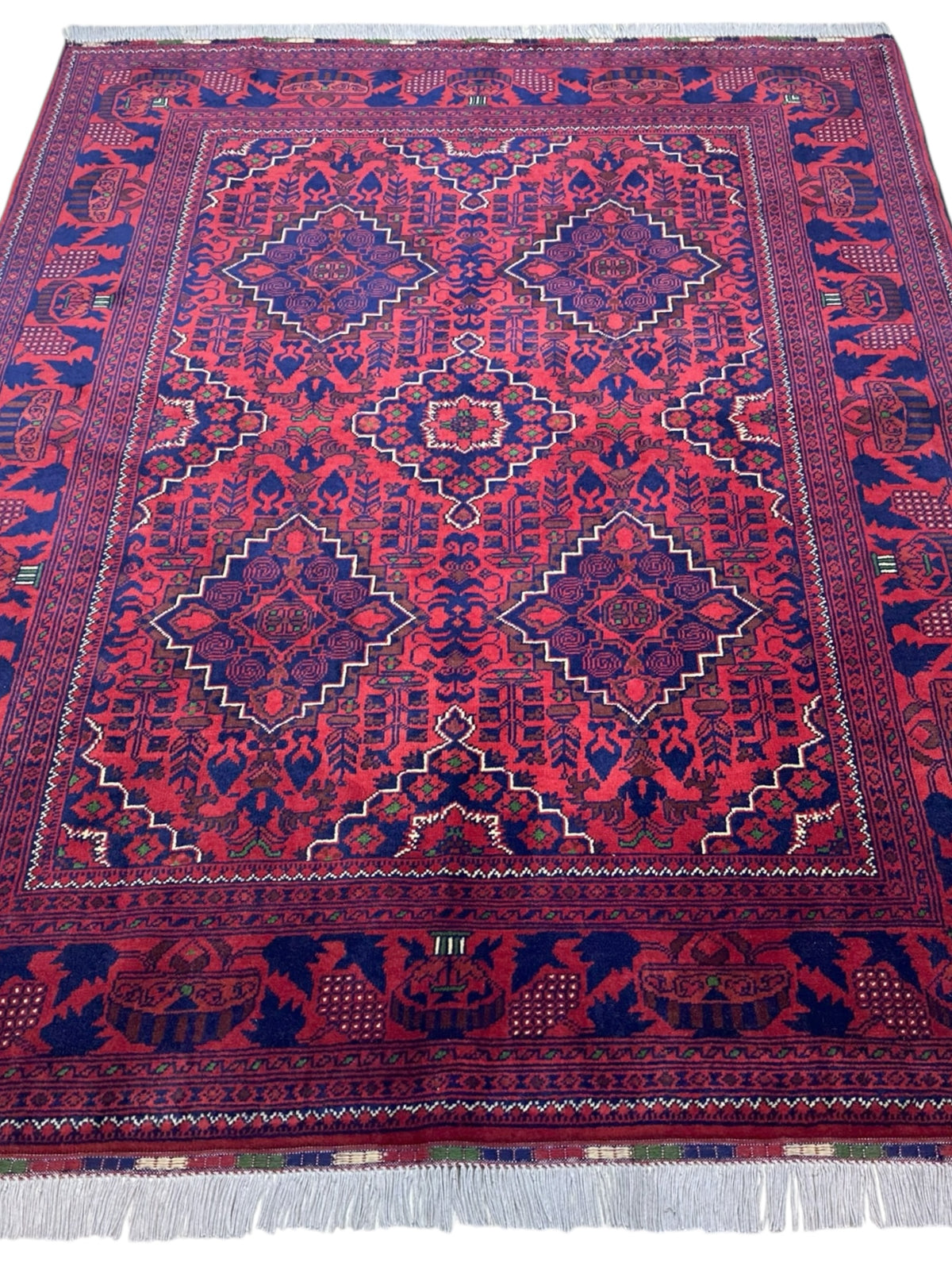 Afghan Bakhtiari Rug 6'7" x 9'11", Hand-Knotted Wool, Blue & Red, view 2