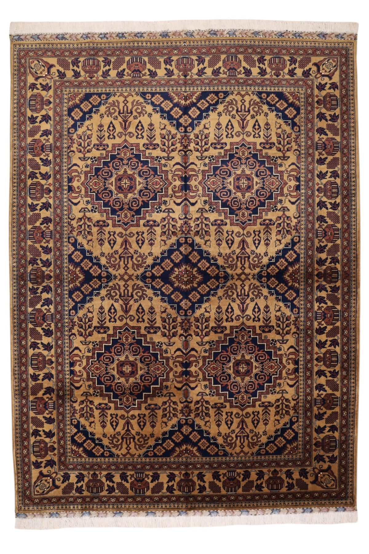Afghan Zerkhaki Rug 5'8" x 7'8", Hand-Knotted Wool, Brown