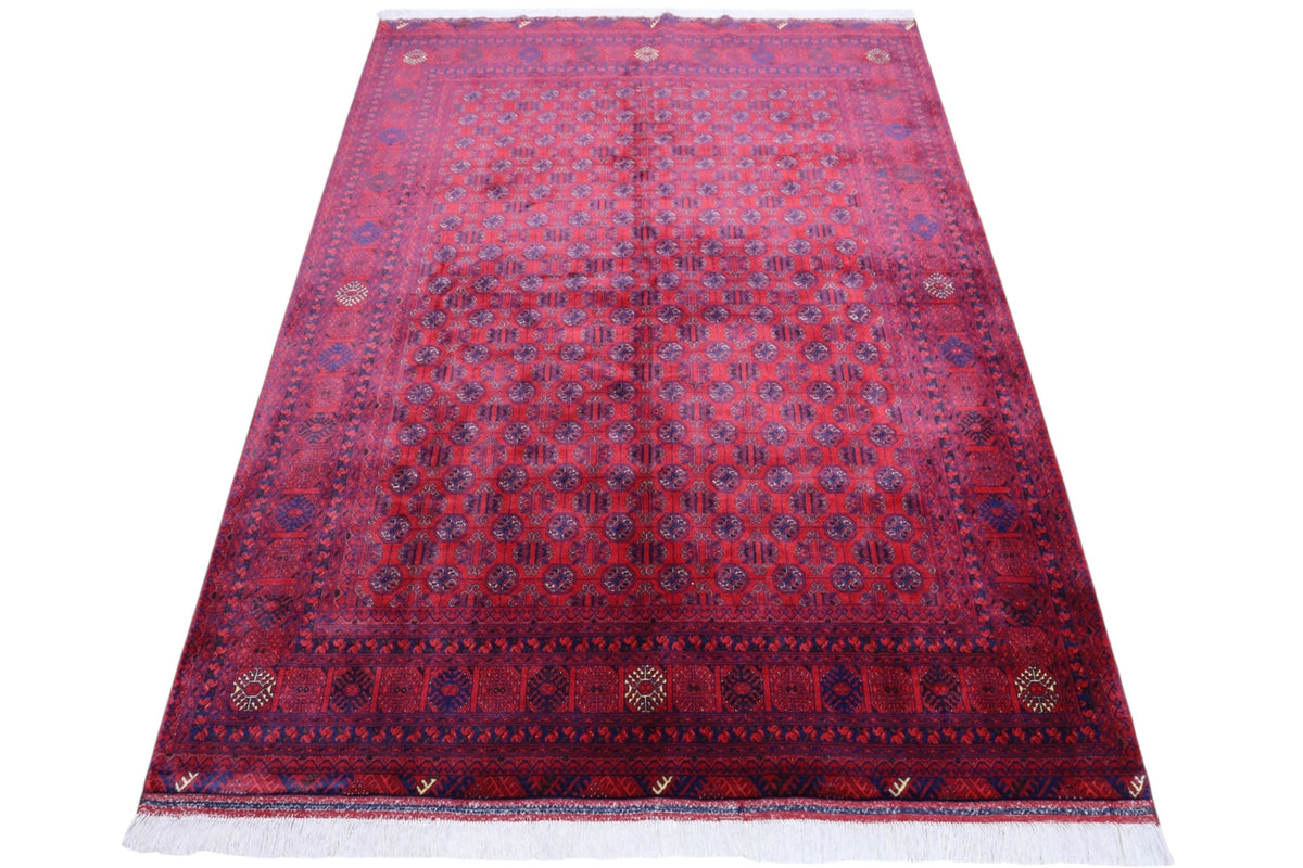 Afghan Turkmen Gul Rug 6x7, Red, Burgundy & Navy, Hand-Knotted Wool, view 2