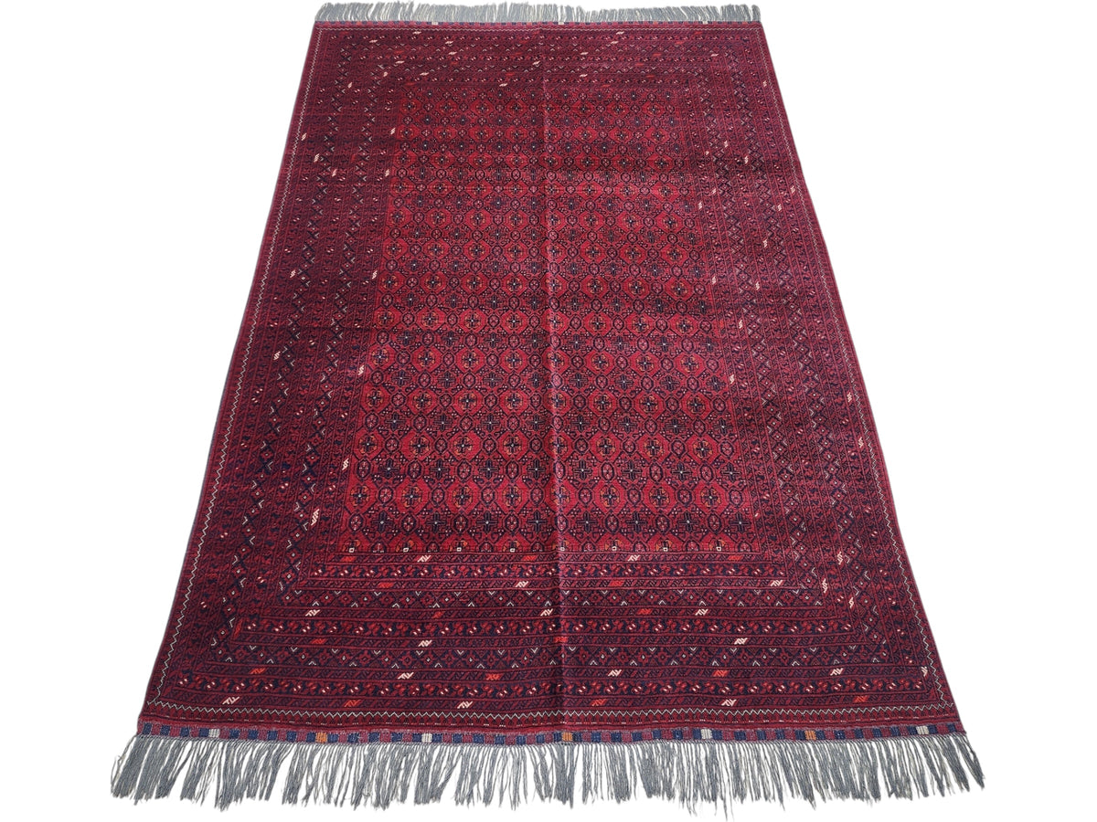 Afghan Beshir Gul Rug 7x9, Burgundy, Red & Navy, Hand-Knotted Wool, view 2