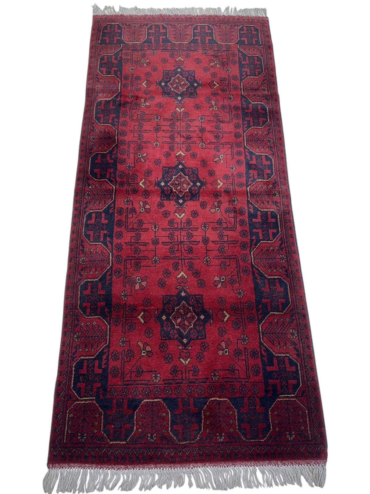 Afghan Bukhara Runner 2'9" x 6'3", Hand-Knotted Wool, Red, view 2