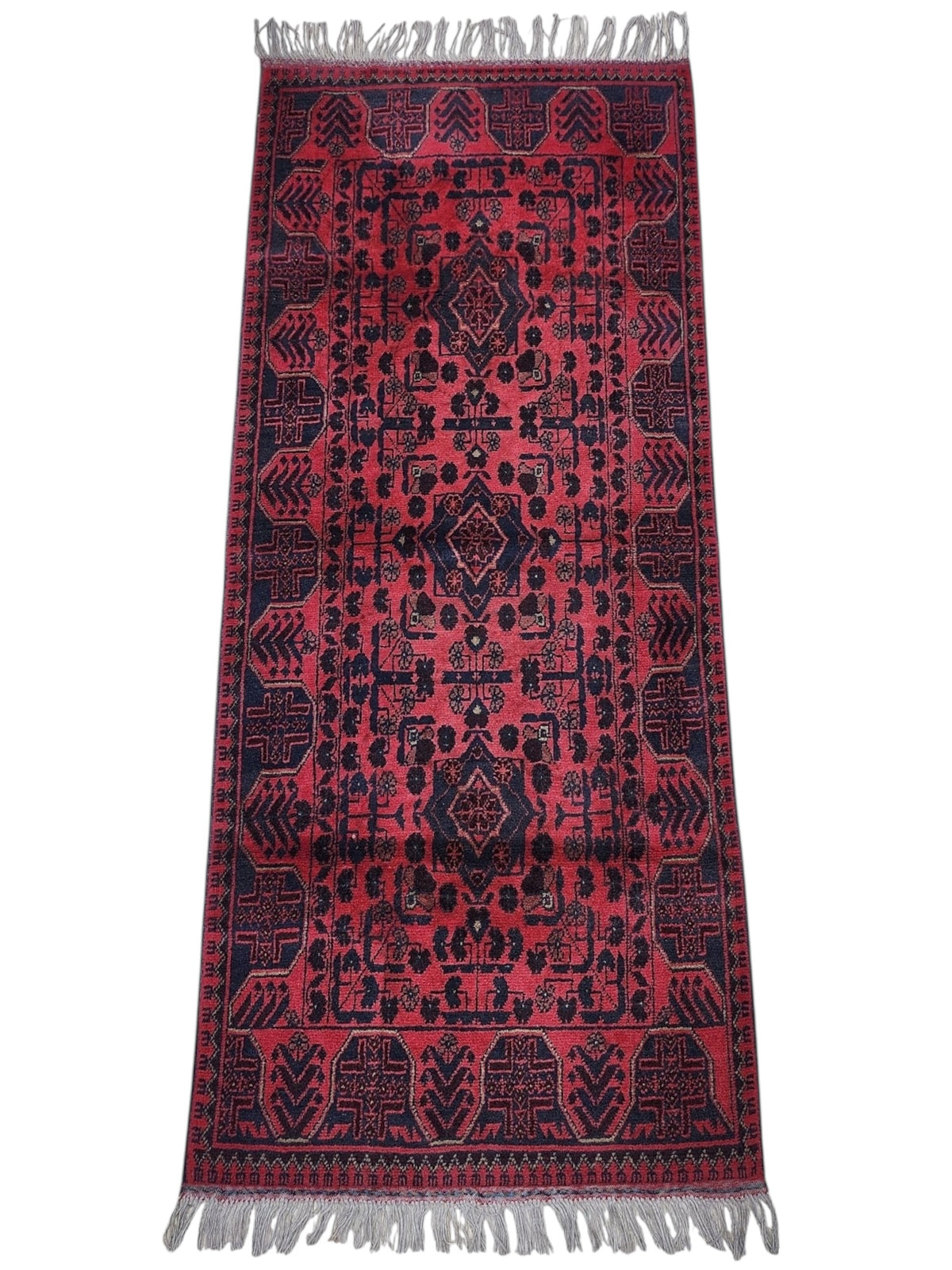 Afghan Bukhara Runner 2'9" x 6'3", Hand-Knotted Wool, Red, view 2