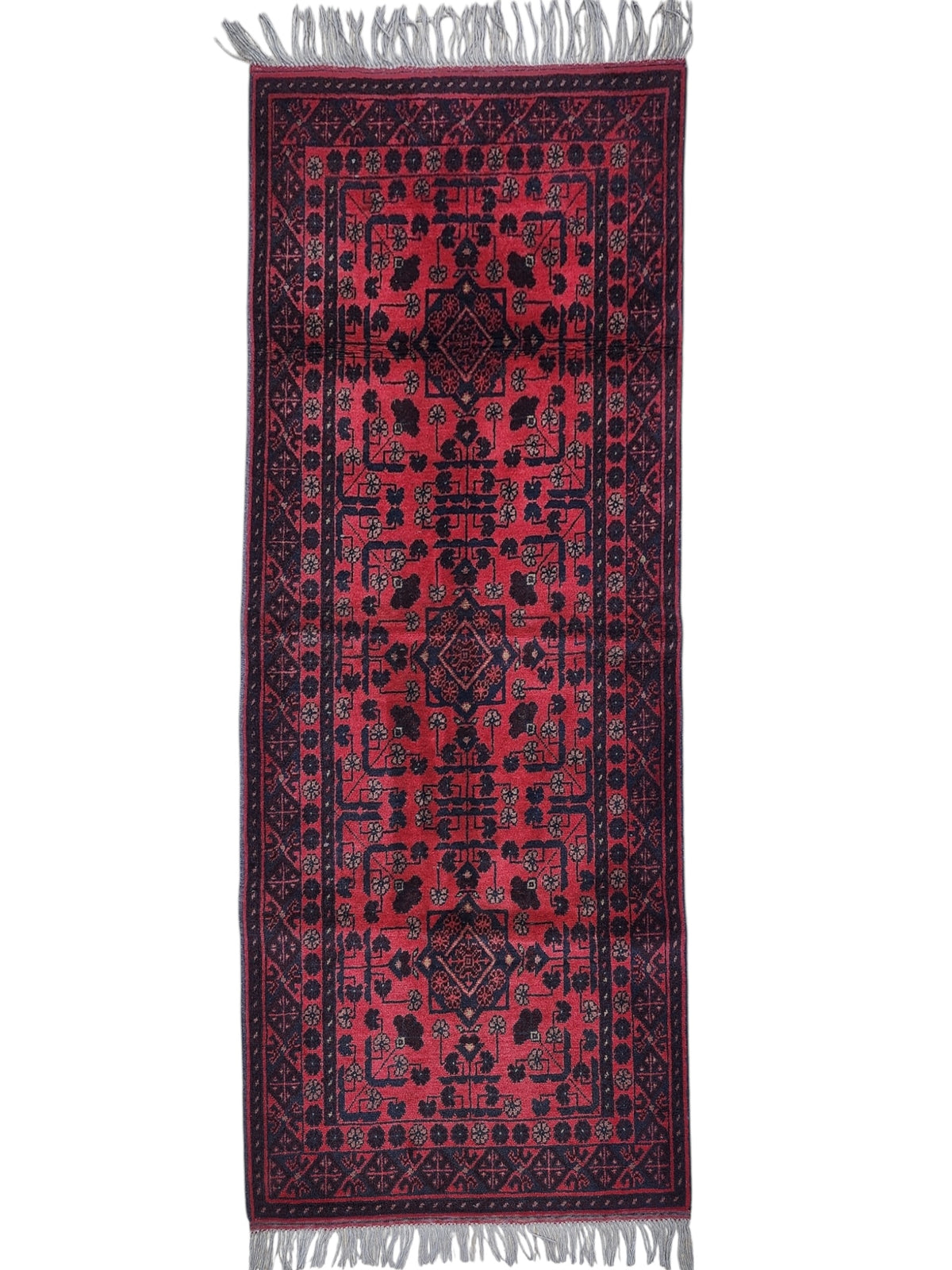 Afghan Bukhara Runner 2'9" x 6'4", Hand-Knotted Wool, Red