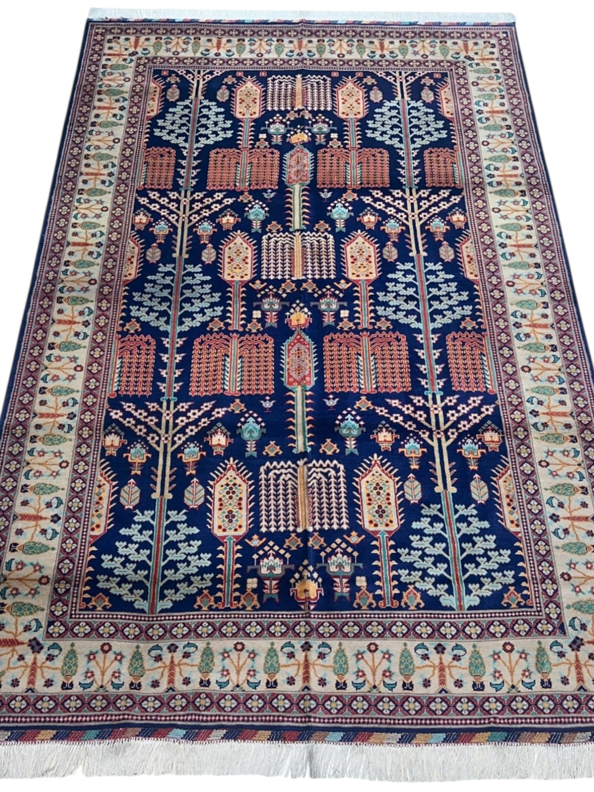 Afghan Rug 6x10, Navy, Ivory & Rust, Hand-Knotted Wool, view 2