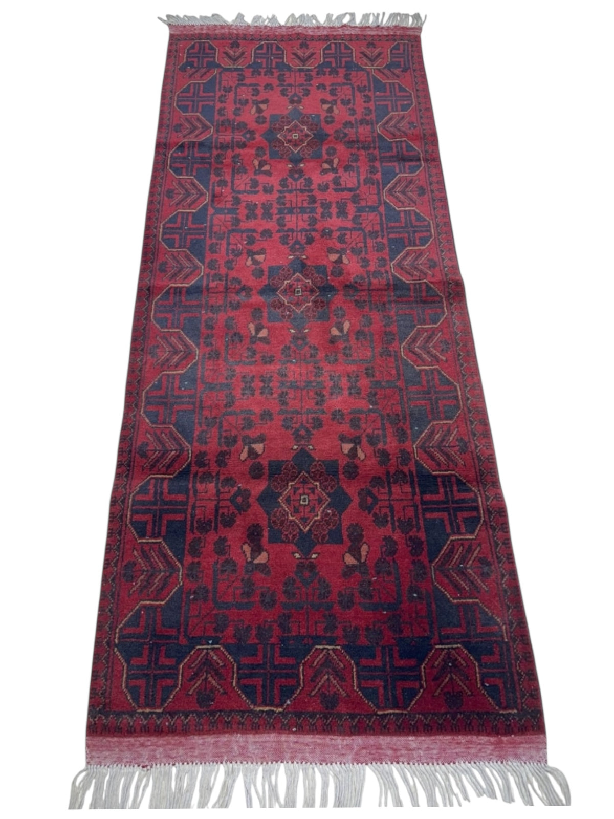 Afghan Bukhara Runner 2'8" x 6'3", Hand-Knotted Wool, Red & Black, view 2