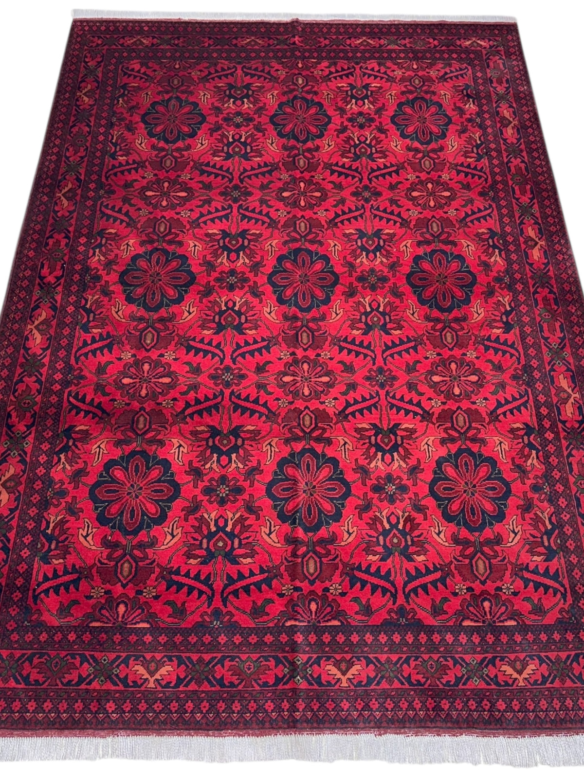 Afghan Tribal Rug 7x10, Red, Navy & Burgundy, Hand-Knotted Wool, view 2