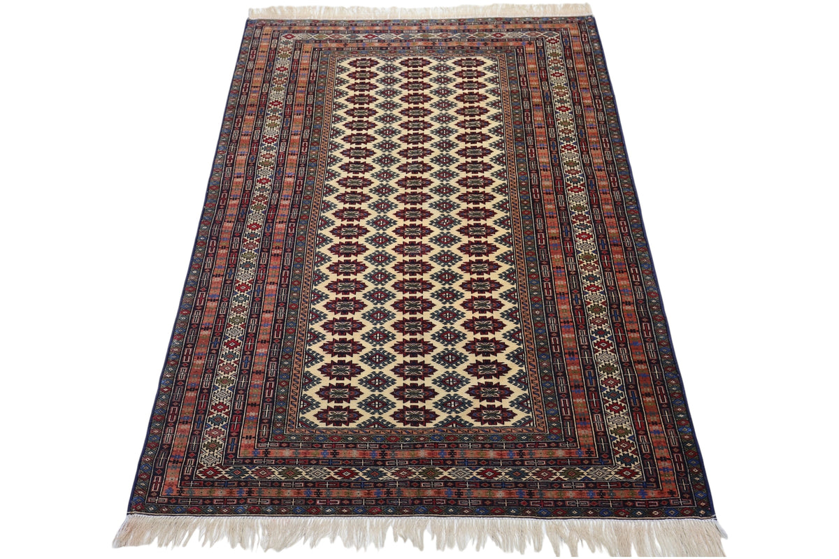 Afghan Herati Rug 4x6, Ivory, Rust & Brown, Hand-Knotted Wool, view 2