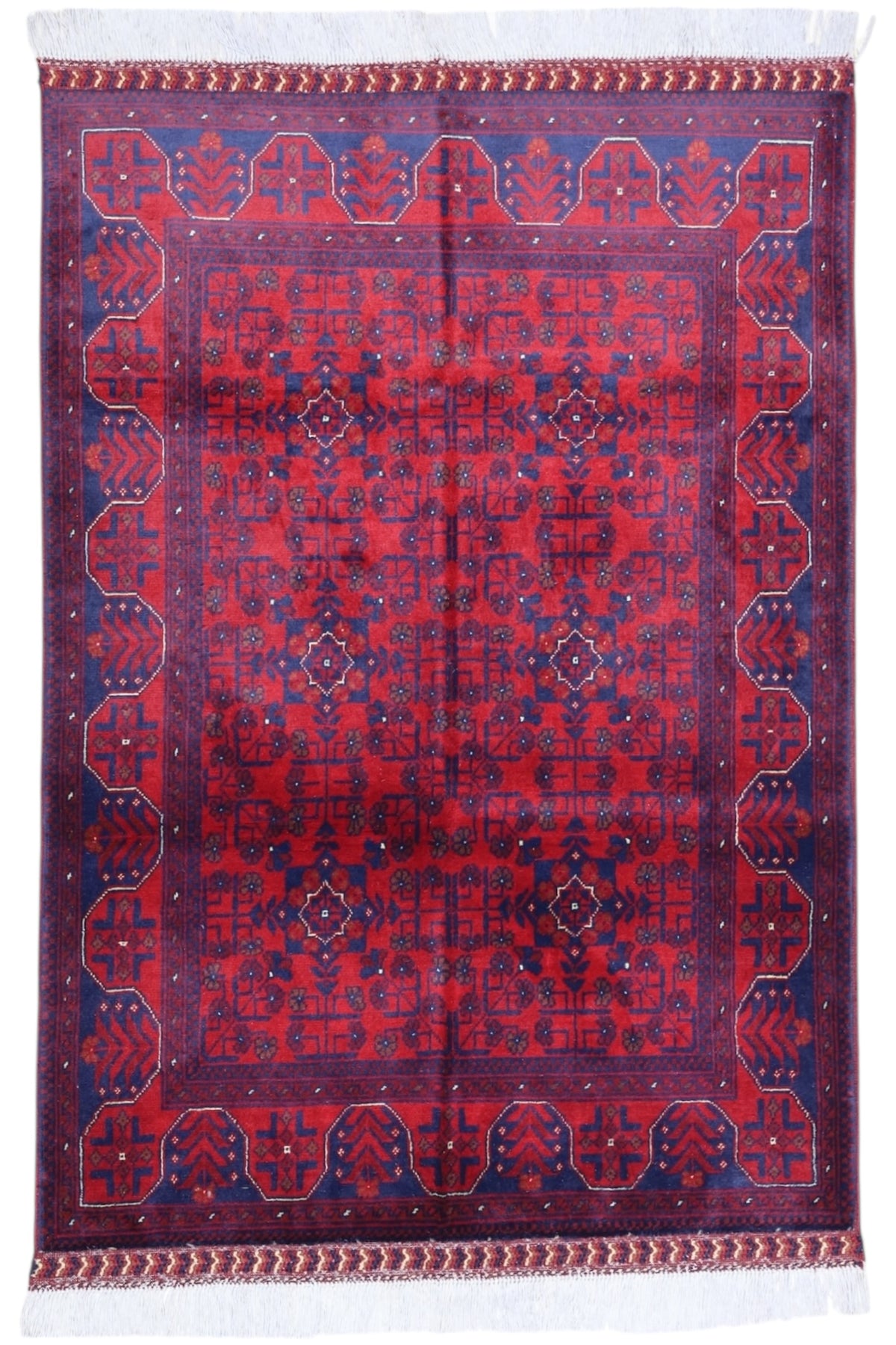 Afghani Rug 4x6 size range tribal Red Blue laid flat