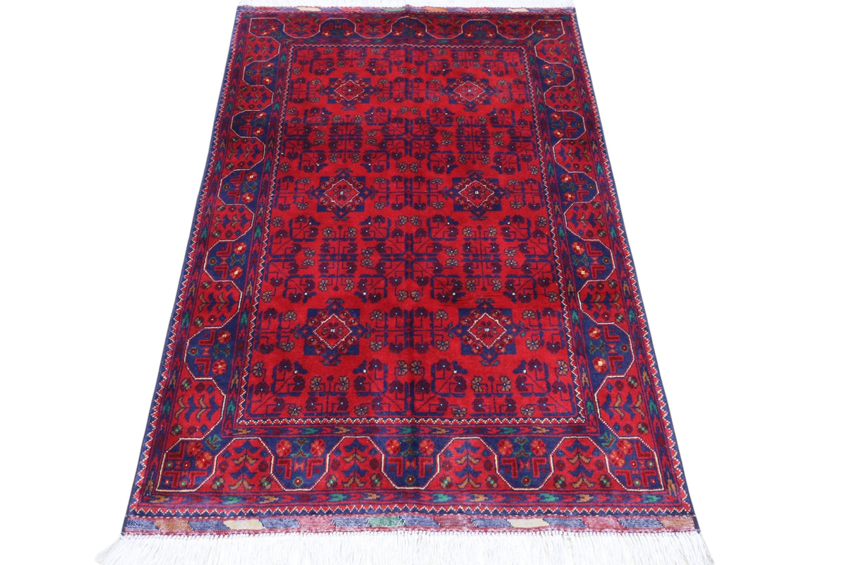 Afghan Turkmen Rug 3x5, Red, Navy & Burgundy, Hand-Knotted Wool, view 2