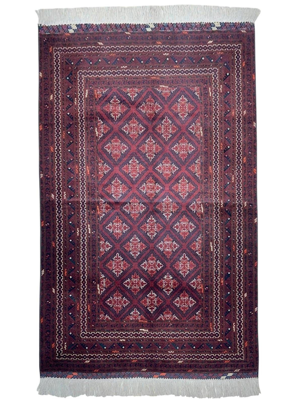 Afghan Rug 4x6, Burgundy, Red & Navy, Hand-Knotted Wool