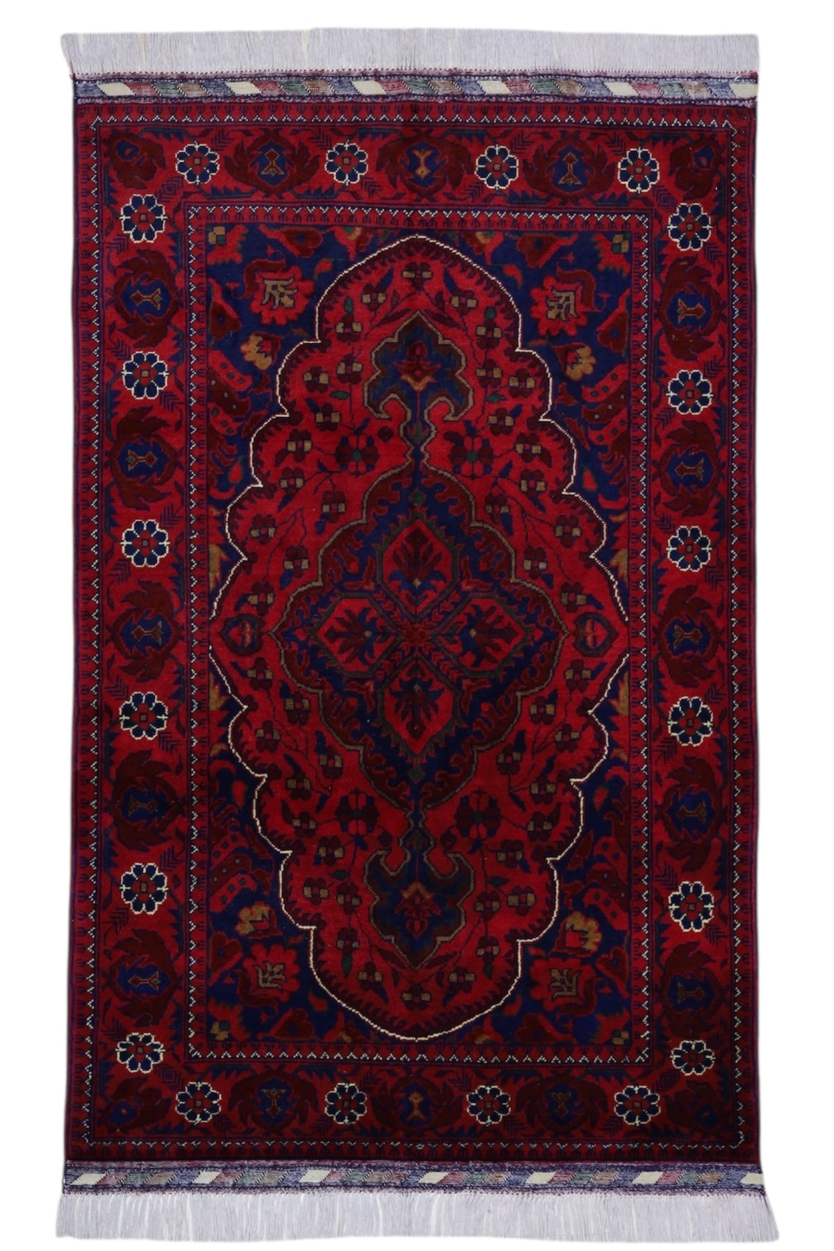 Afghani Rug 4x6 size range floral Red Blue laid flat
