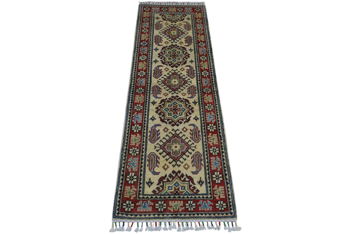 Afghan Kazak Runner 2' x 6'2", Hand-Knotted Wool, Red, view 2