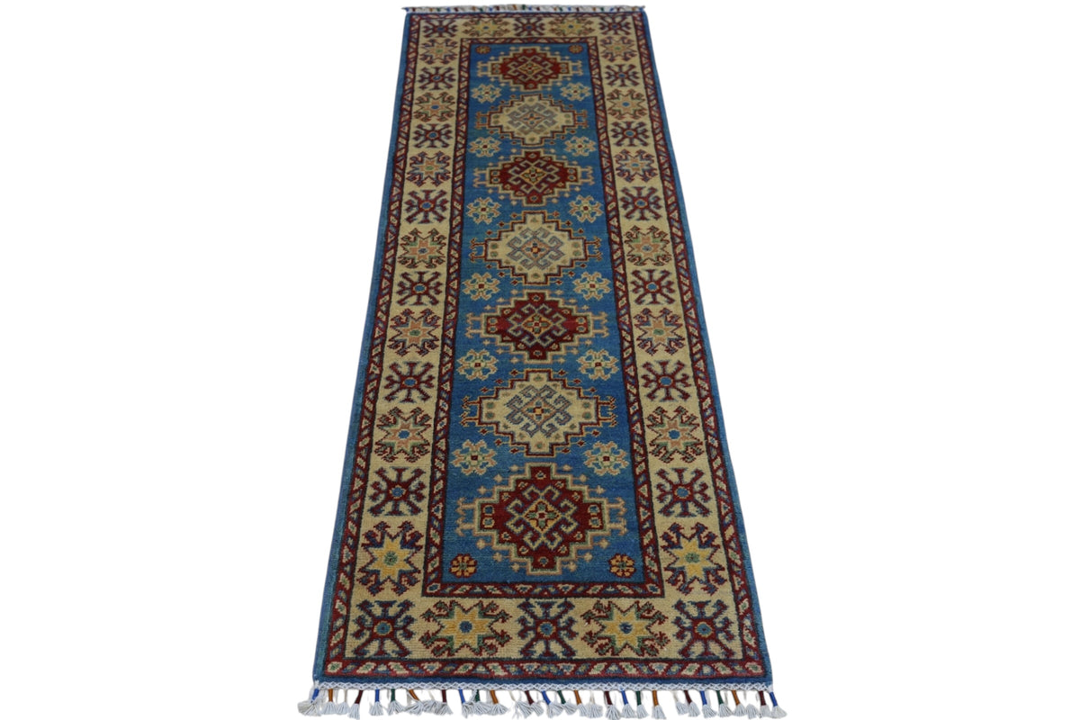 Afghan Kazak Runner 2' x 5'10", Hand-Knotted Wool, Blue, view 2