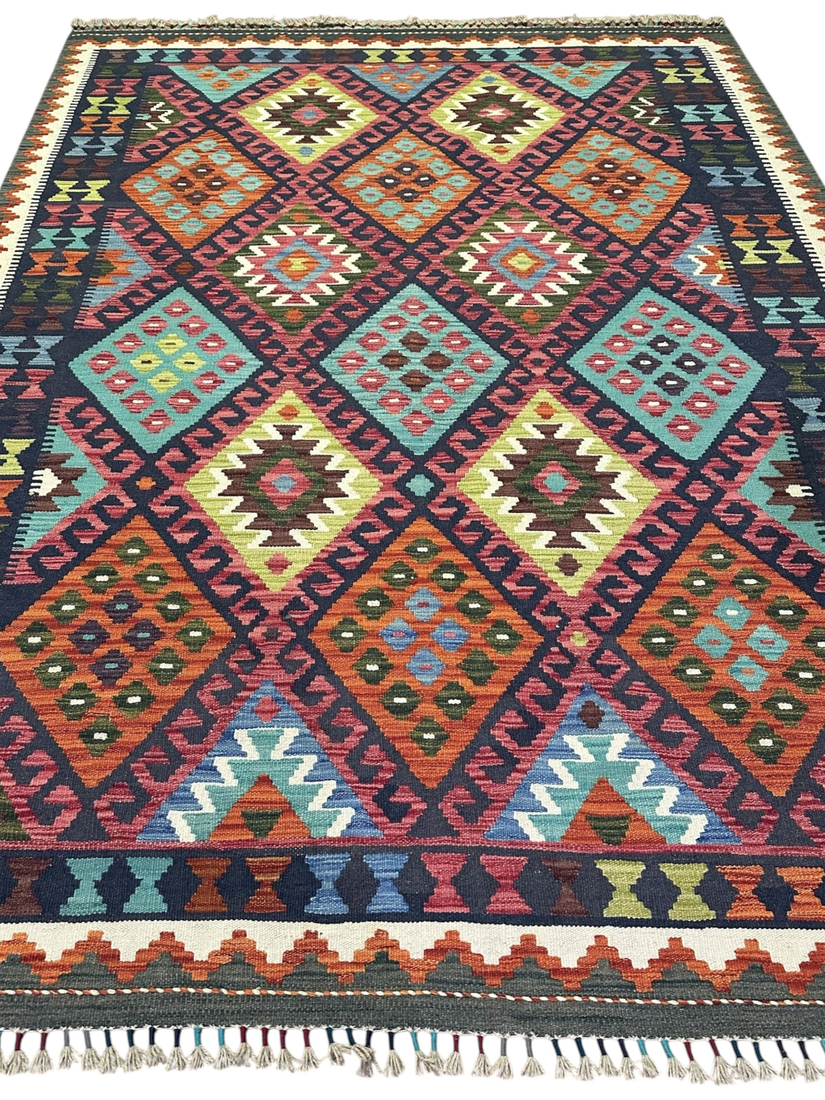 Afghan Kilim Rug 5'7" x 8'5", Hand-Woven Wool