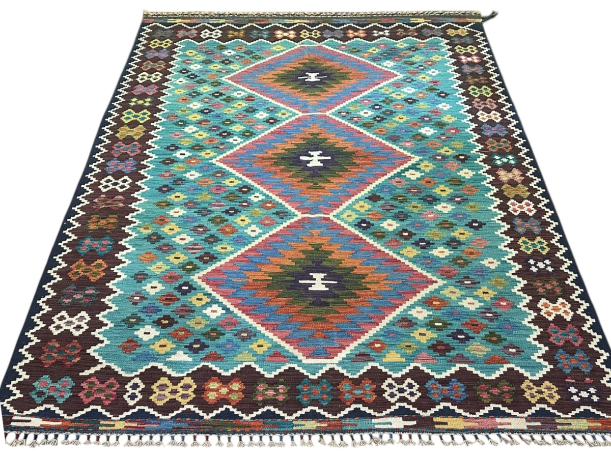 Afghan Kilim Rug 5'8" x 8'3", Hand-Woven Wool