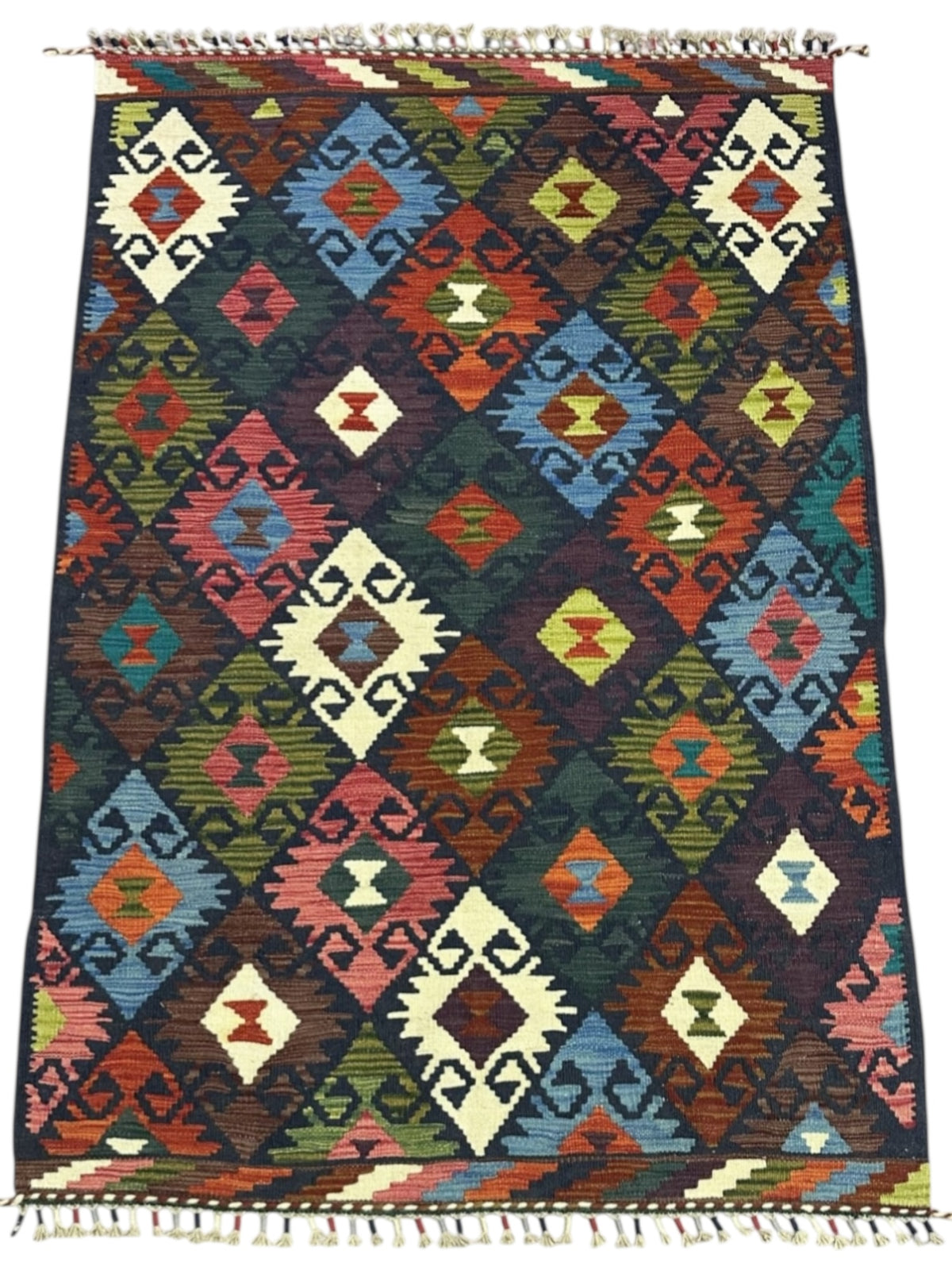 Afghan Kilim Rug 4x6, Navy, Rust & Ivory, Hand-Woven Wool Flatweave, view 2