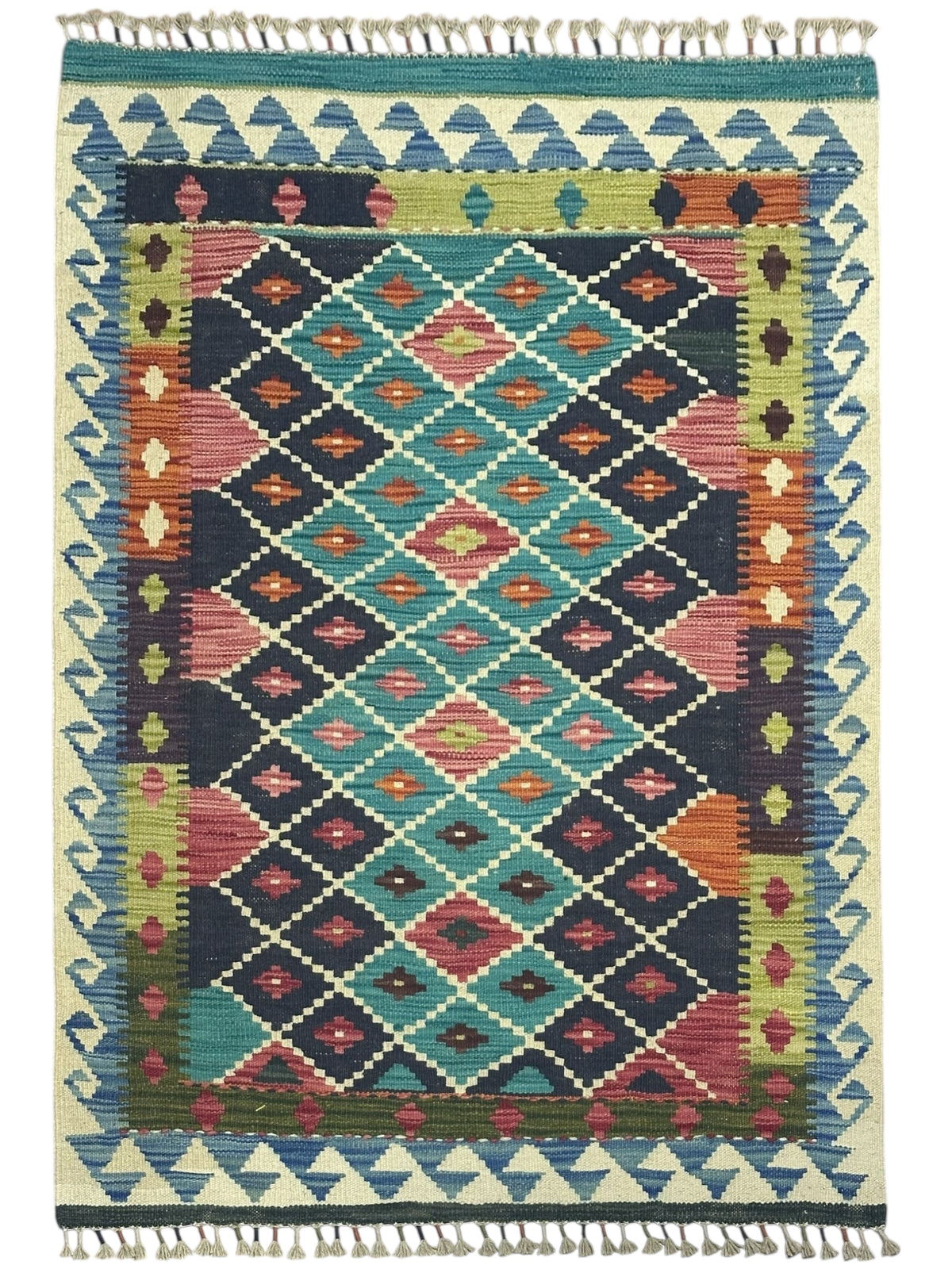 Afghan Kilim Rug 3'6" x 4'11", Hand-Woven Wool, No. 196