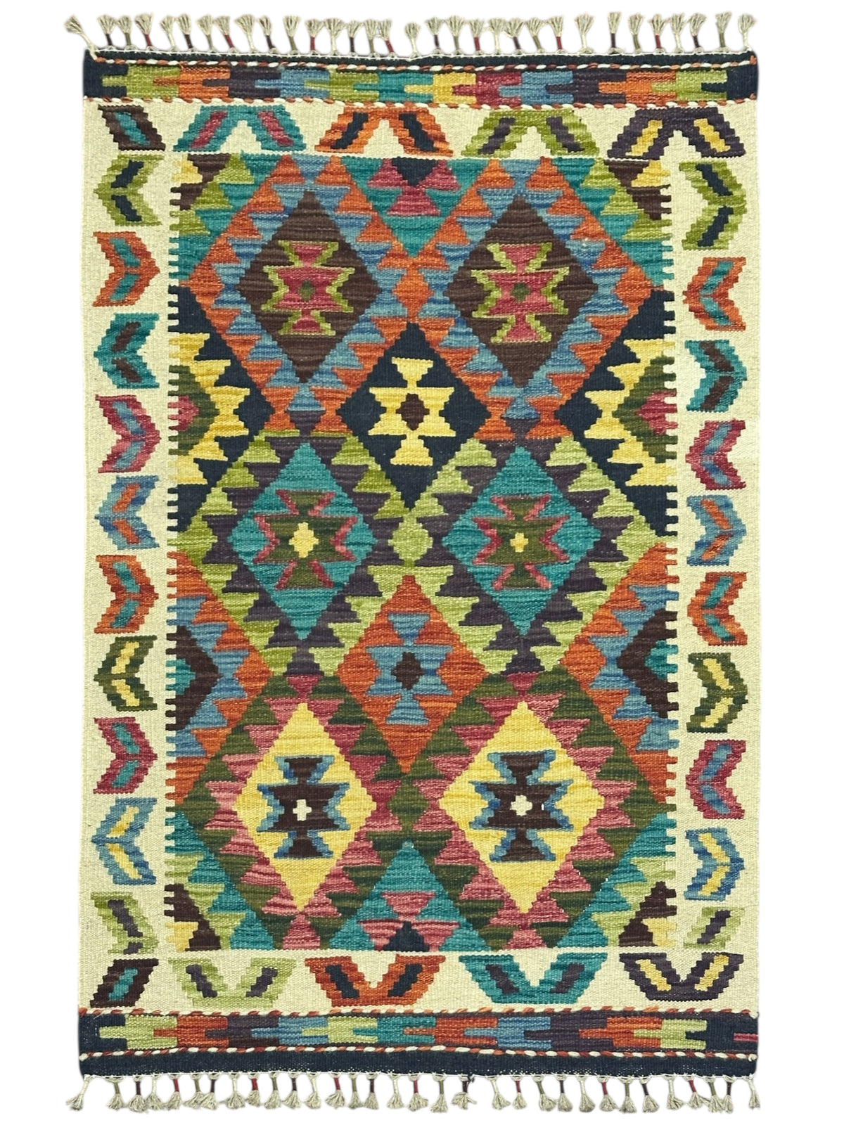 Afghan Kilim Rug 2'9" x 4', Hand-Woven Wool, No. 304