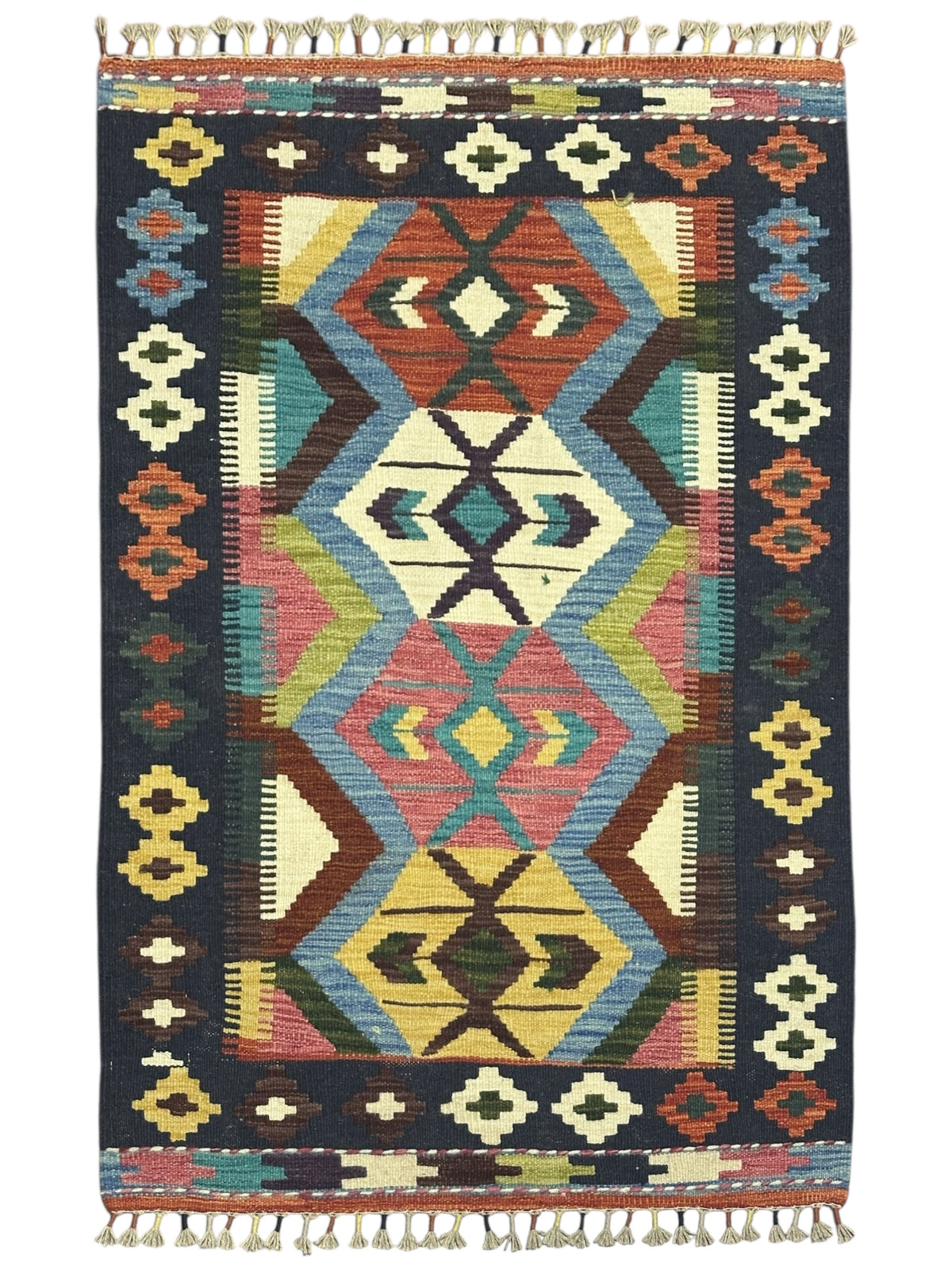Afghan Kilim Rug 2'10" x 4'3", Hand-Woven Wool, No. 308