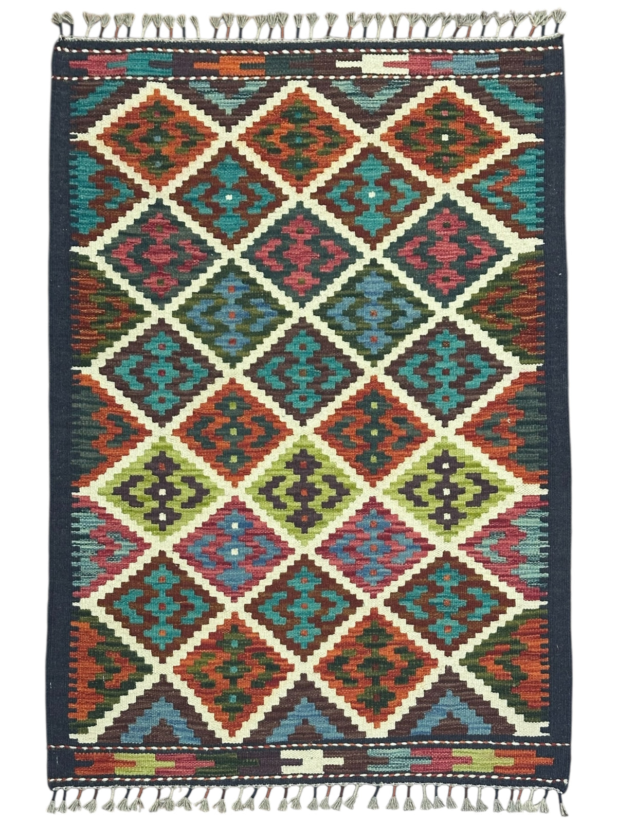 Afghan Kilim Rug 2'11" x 4', Hand-Woven Wool, No. 309