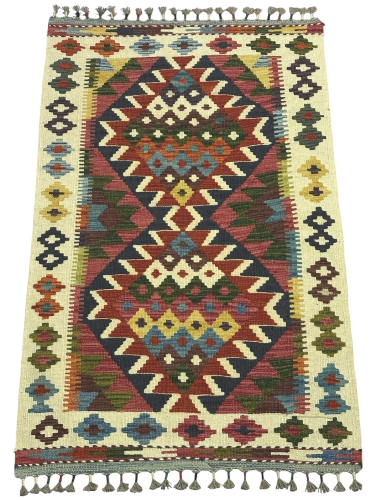 Afghan Kilim Rug 3x4, Ivory, Brown & Rust, Hand-Woven Wool Flatweave, view 2