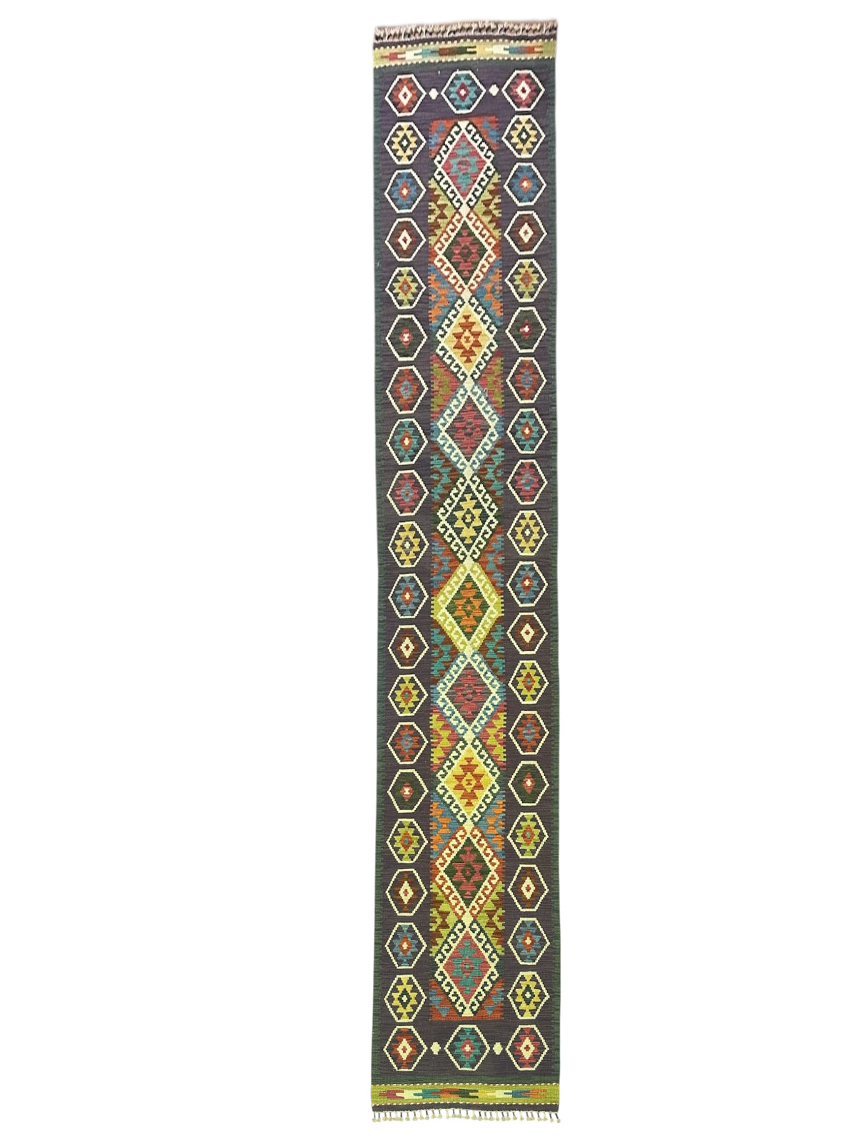 Afghan Kilim Runner 2'9" x 12'1", Hand-Woven Wool, No. 395