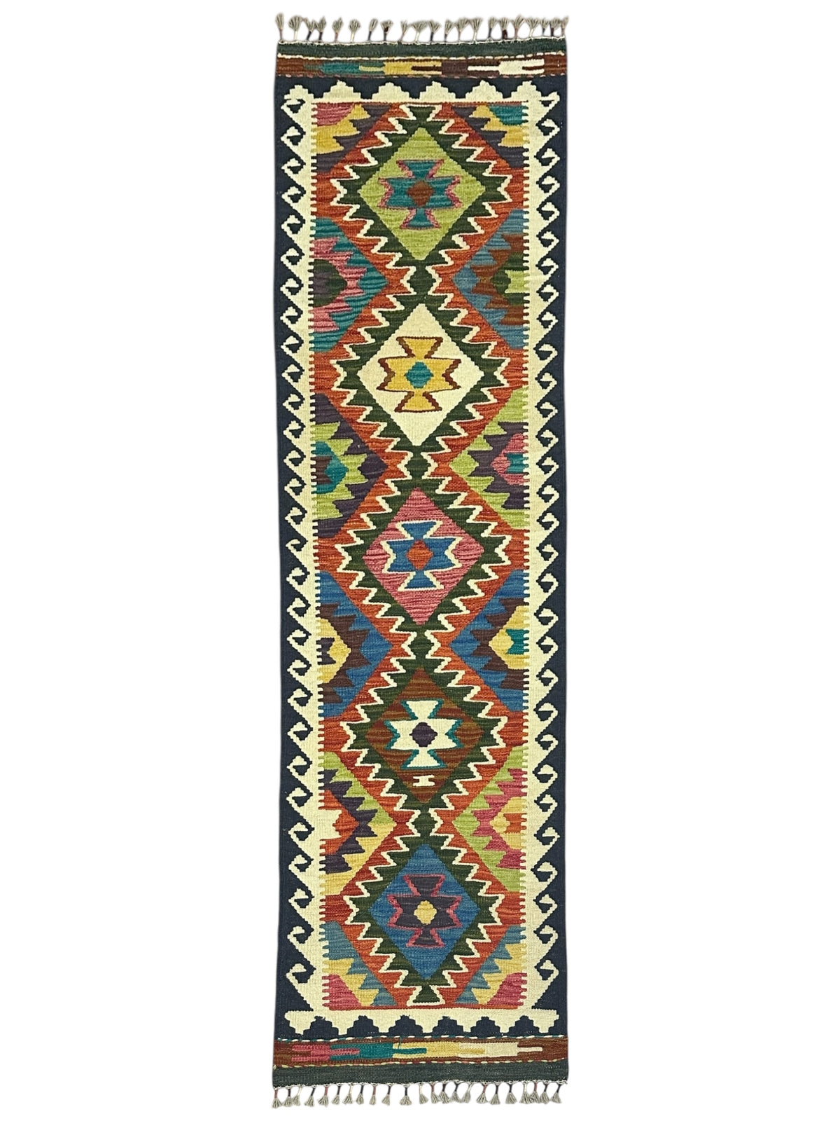 Afghan Kilim Runner 2' x 6'7", Hand-Woven Wool, No. 340