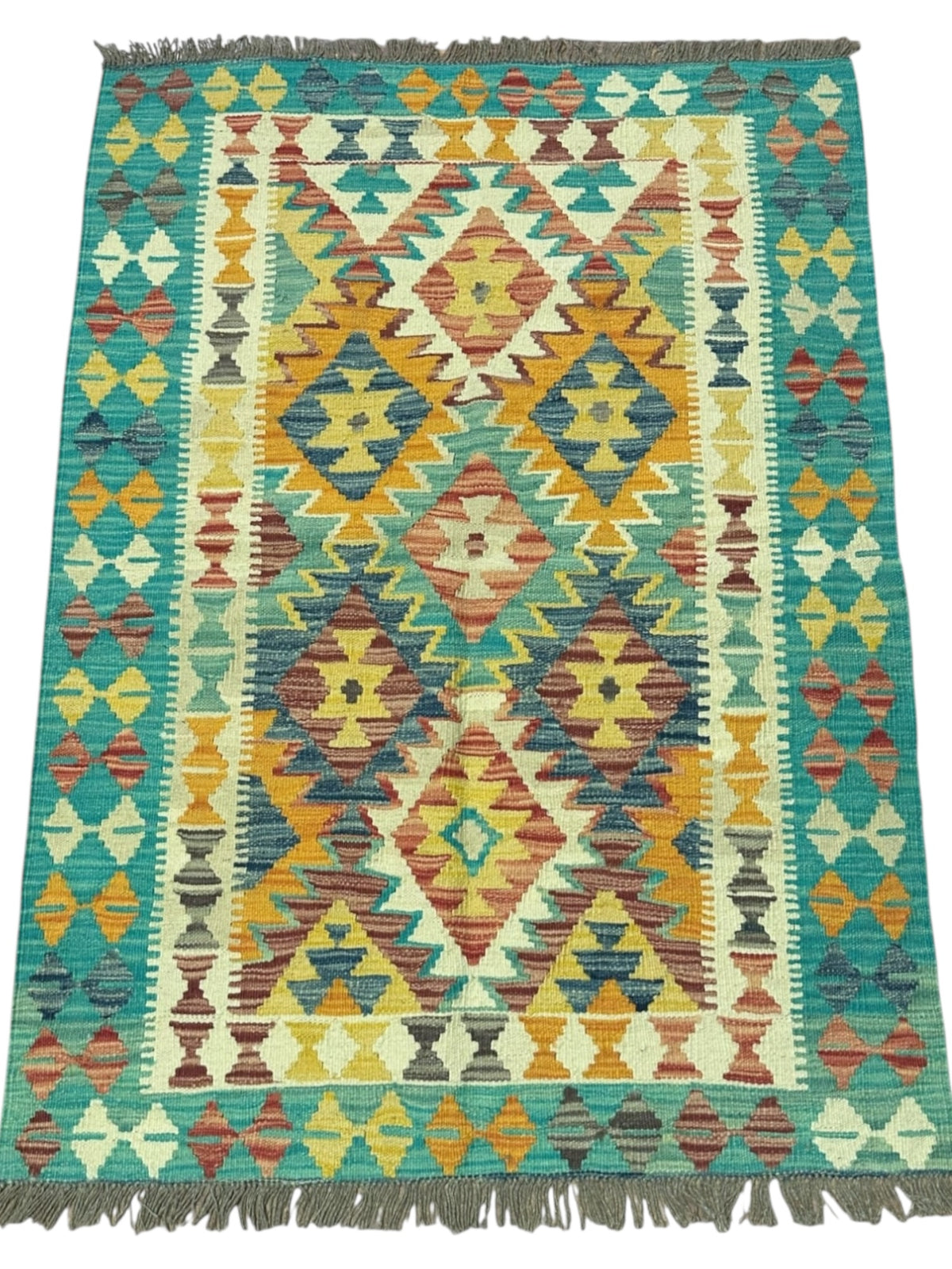 Afghan Kilim Rug 3'5" x 4'8", Hand-Woven Wool, No. 554, view 2