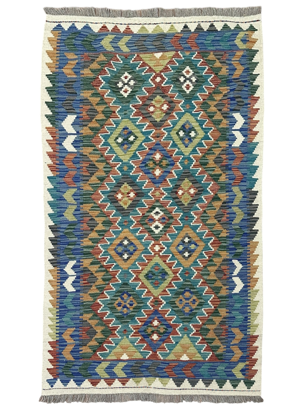 Afghan Kilim Rug 3'2" x 5', Hand-Woven Wool, No. 557