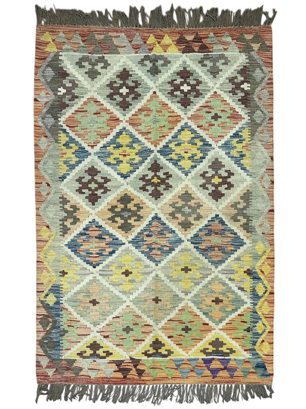 Afghan Kilim Rug 3'5" x 4'8", Hand-Woven Wool, No. 559
