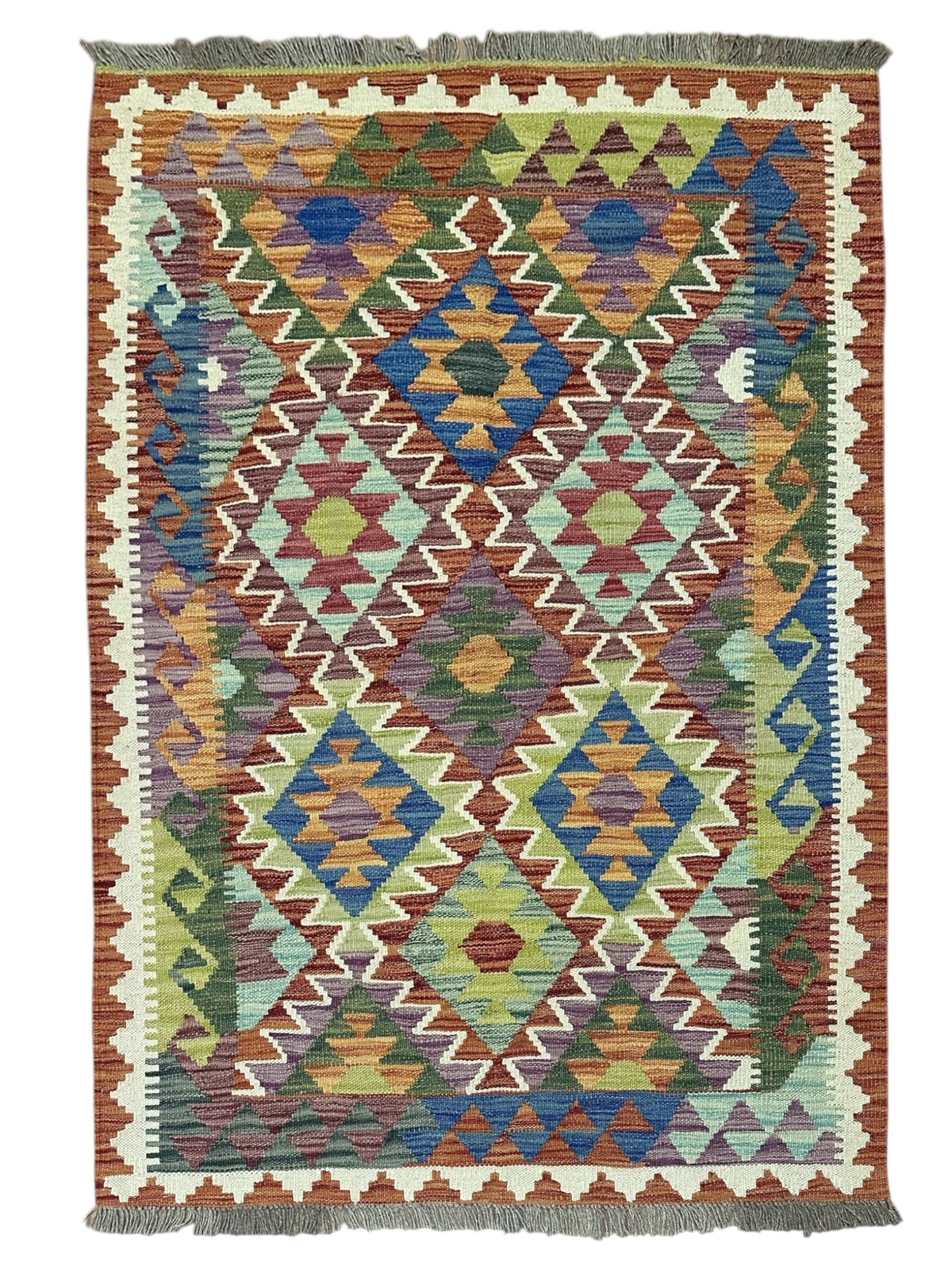 Afghan Kilim Rug 3'4" x 4'7", Hand-Woven Wool, No. 565