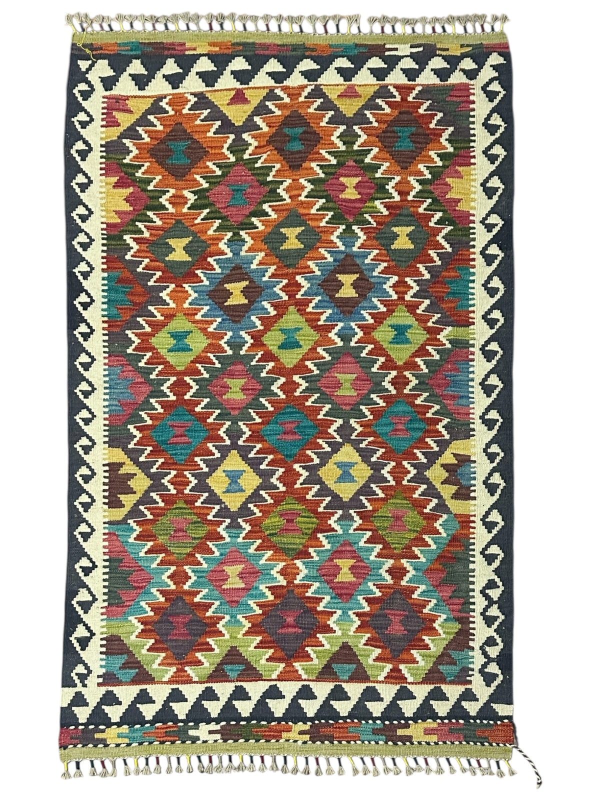 Afghan Kilim Rug 3'4" x 5'2", Hand-Woven Wool, No. 590