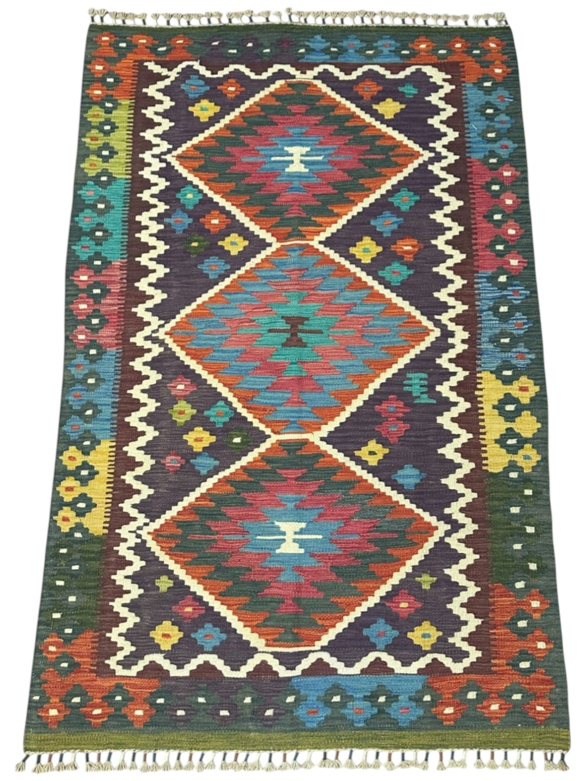 Afghan Kilim Rug 3'10" x 6'1", Hand-Woven Wool, No. 593, view 2