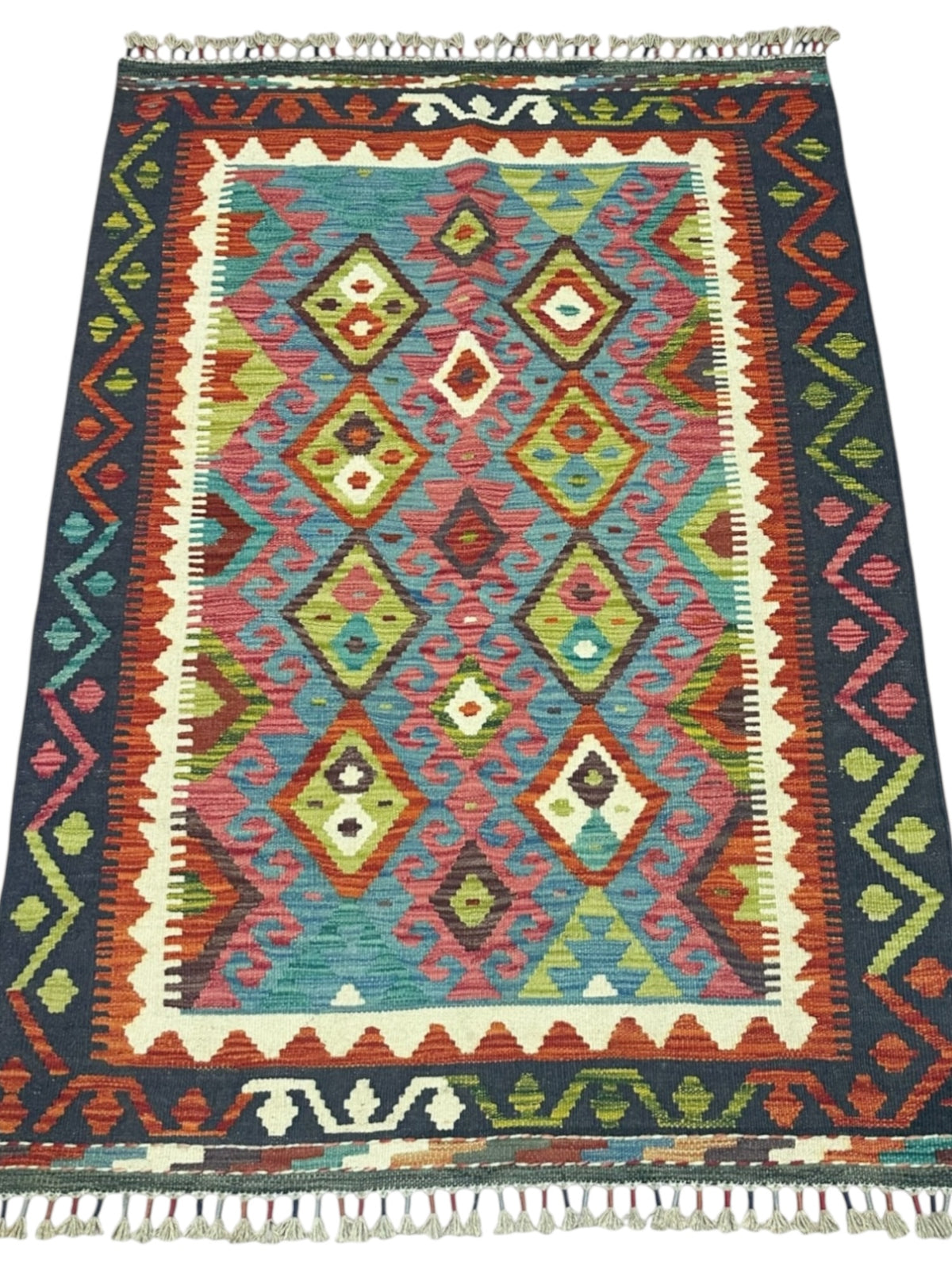 Afghan Kilim Rug 3'7" x 5'2", Hand-Woven Wool, No. 594, view 2