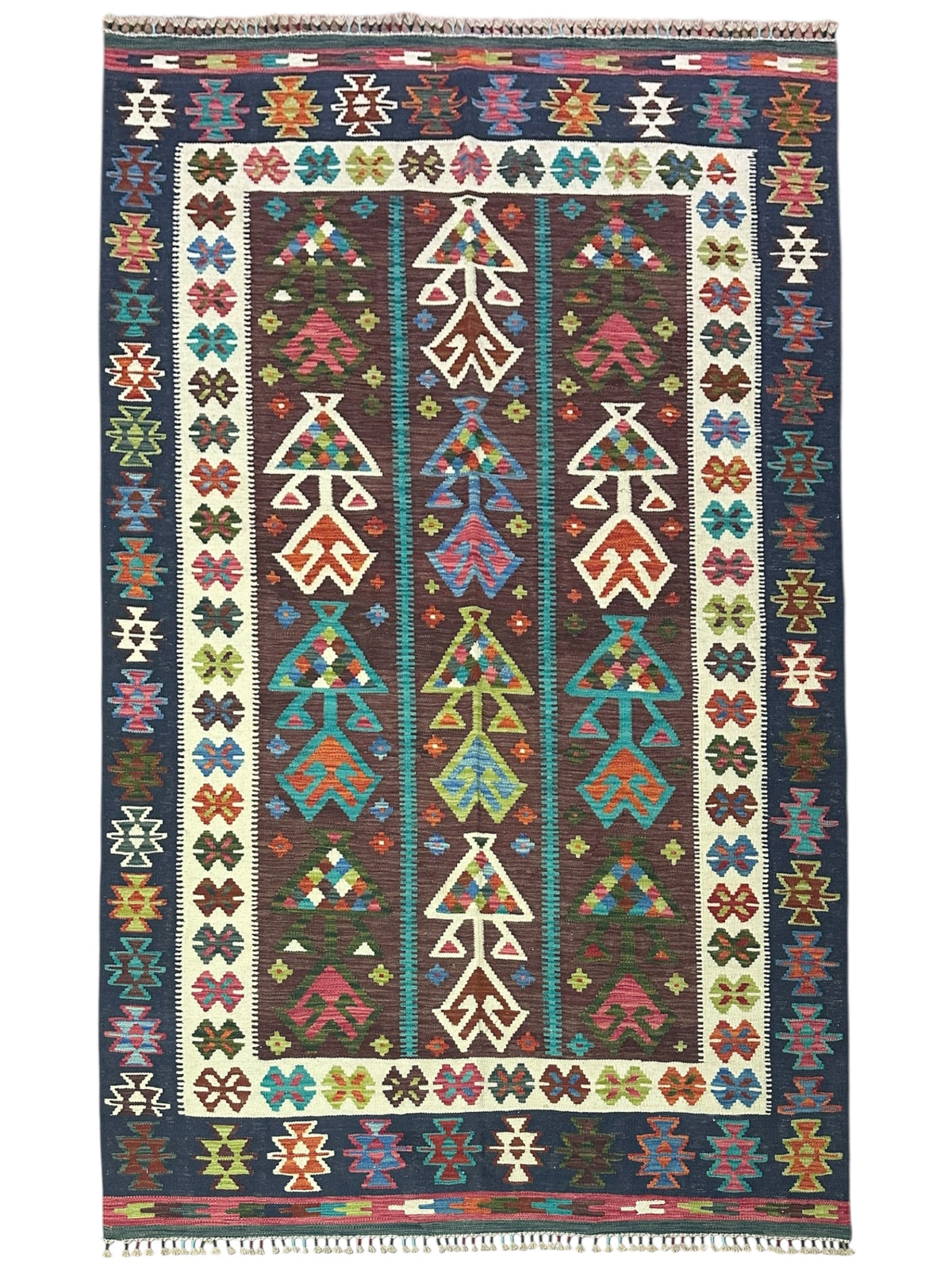 Afghan Kilim Rug 5'9" x 8'7", Hand-Woven Wool, No. 595