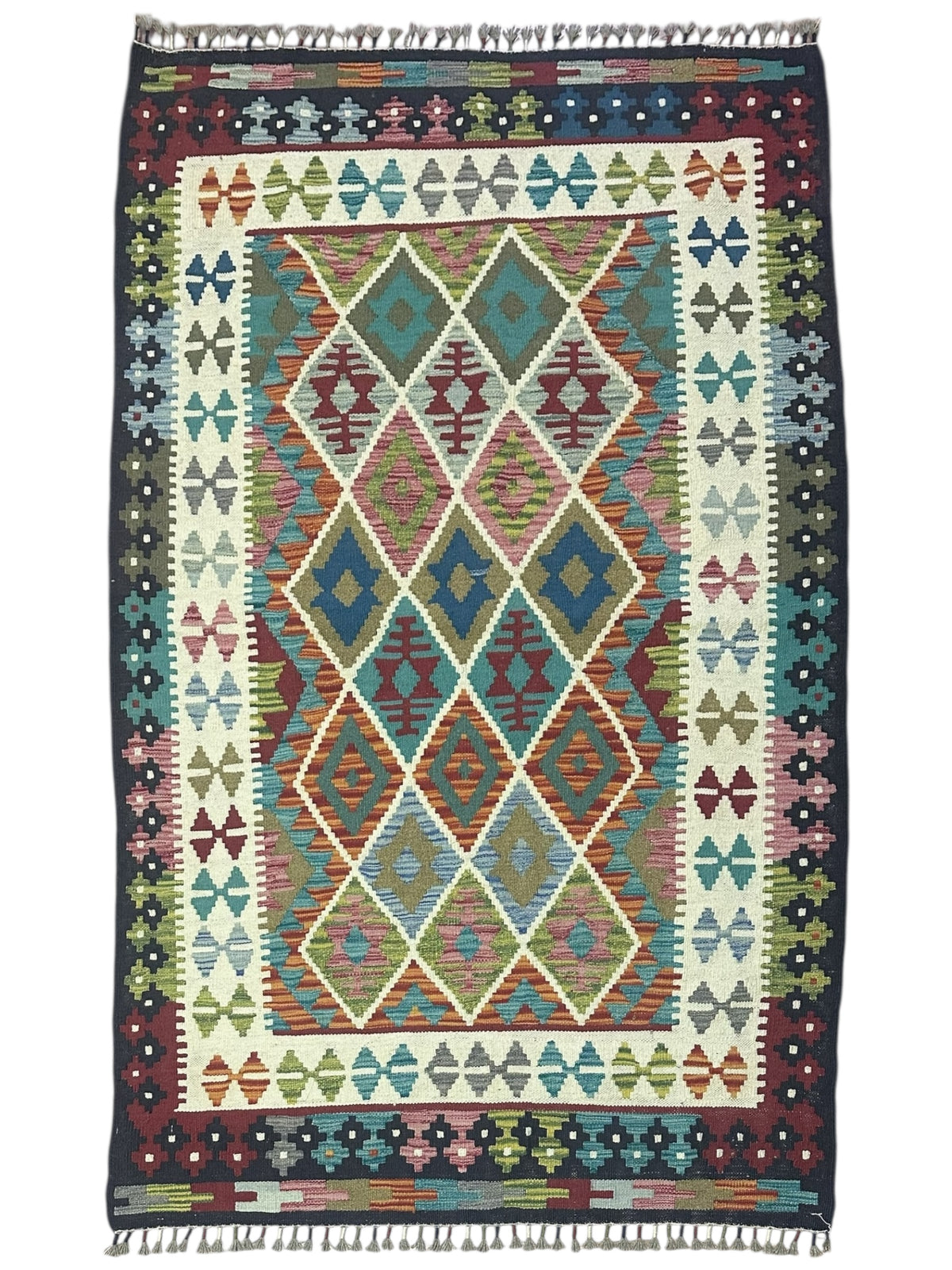 Afghan Kilim Rug 3'11" x 5'11", Hand-Woven Wool, No. 597