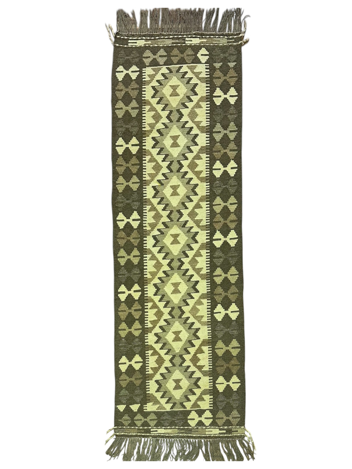 Afghan Kilim Runner 2x6, Gray, Ivory & Black, Hand-Woven Wool Flatweave