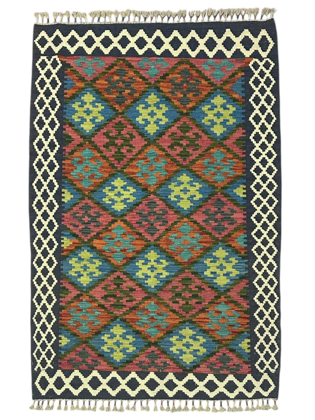 Afghan Kilim Rug 3'6" x 4'11", Hand-Woven Wool, No. 604
