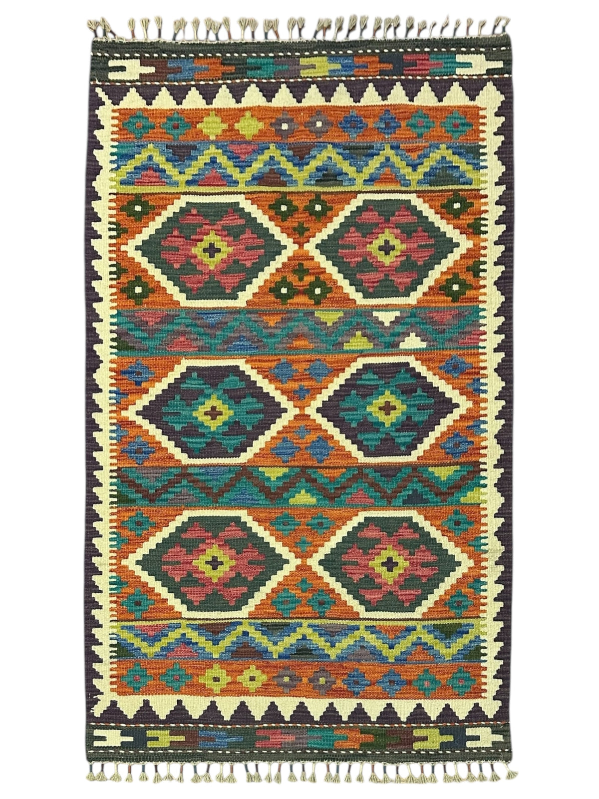 Afghan Kilim Rug 3'7" x 5'2", Hand-Woven Wool, No. 605